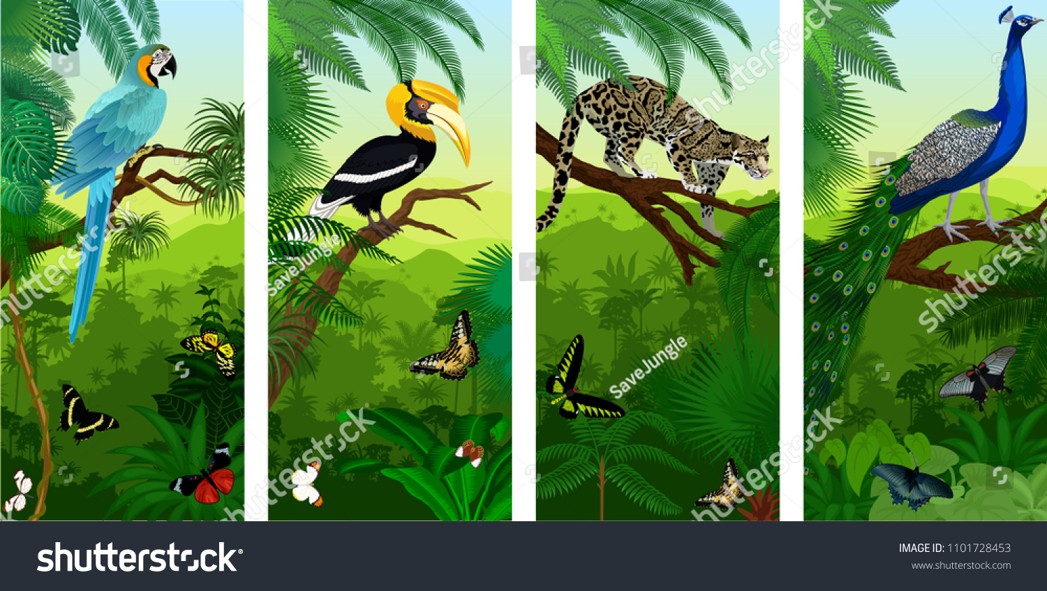 Vectorset Jungle Rainforest Vertical Baners Clouded Stock Vector ...