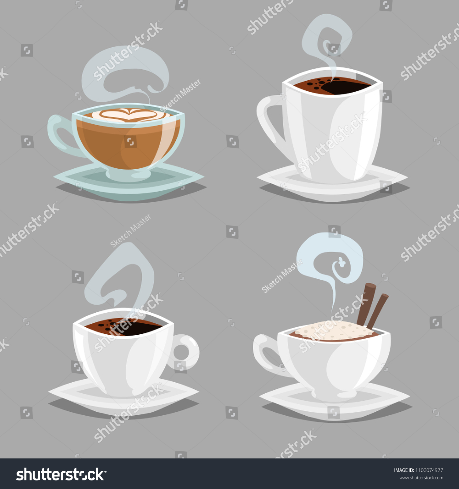 Cartoon Set Different Coffee Cups White Stock Vector (Royalty Free ...