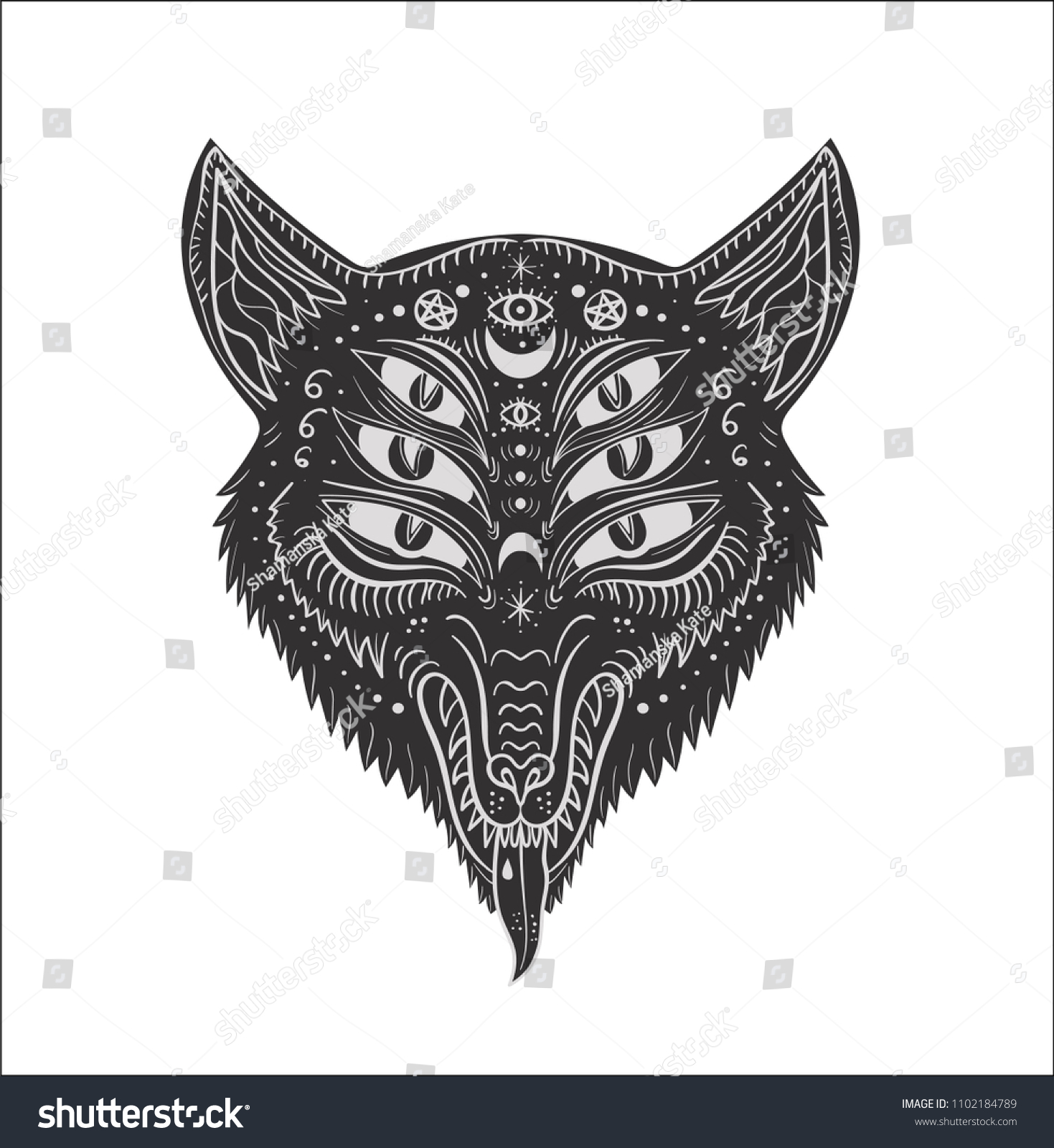 Wolf Six Eyes Tattoo Isolated On Stock Vector Royalty Free 1102184789 Shutterstock 0866