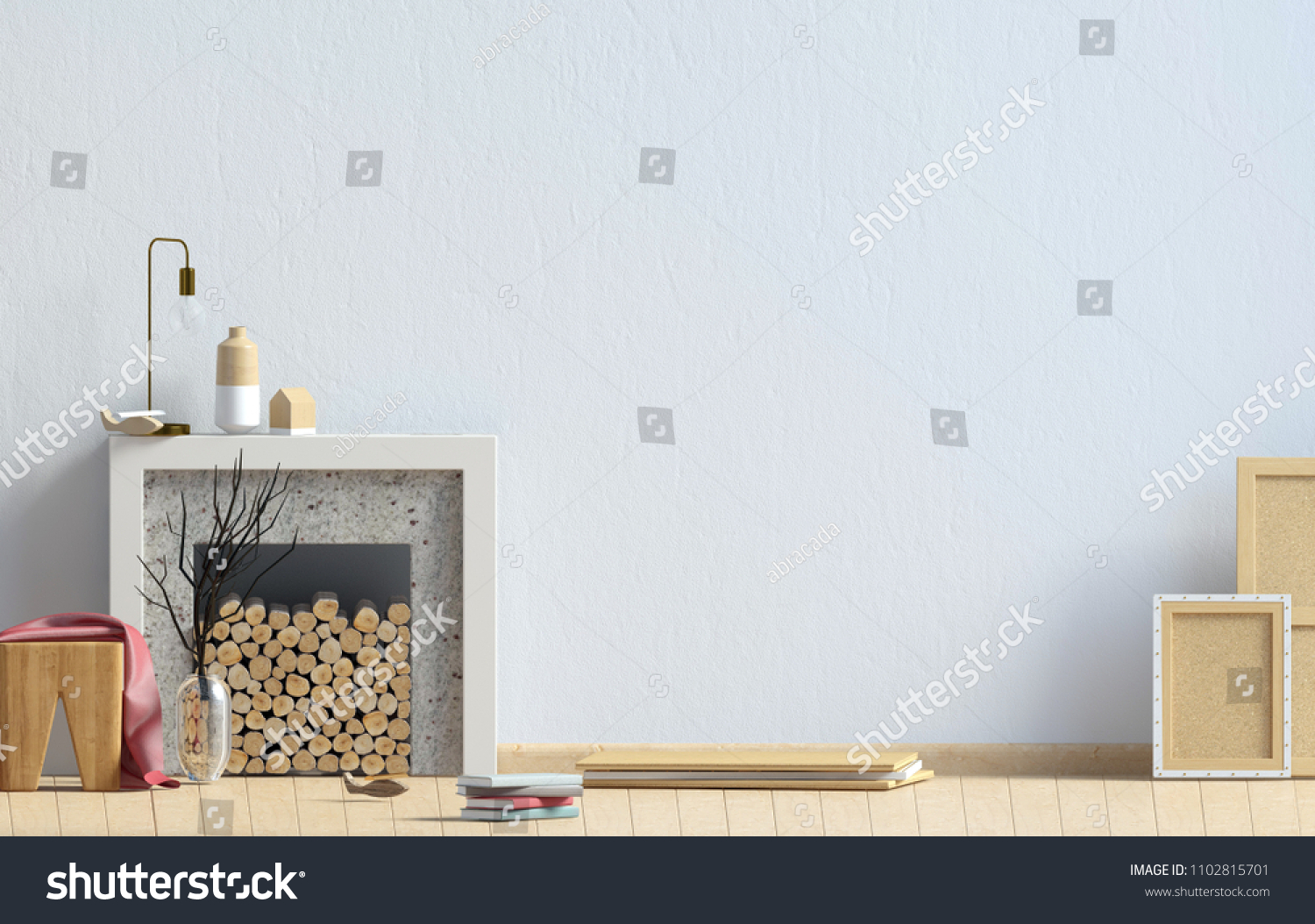 Modern Interior Design Scandinavian Style Fireplace Stock Illustration