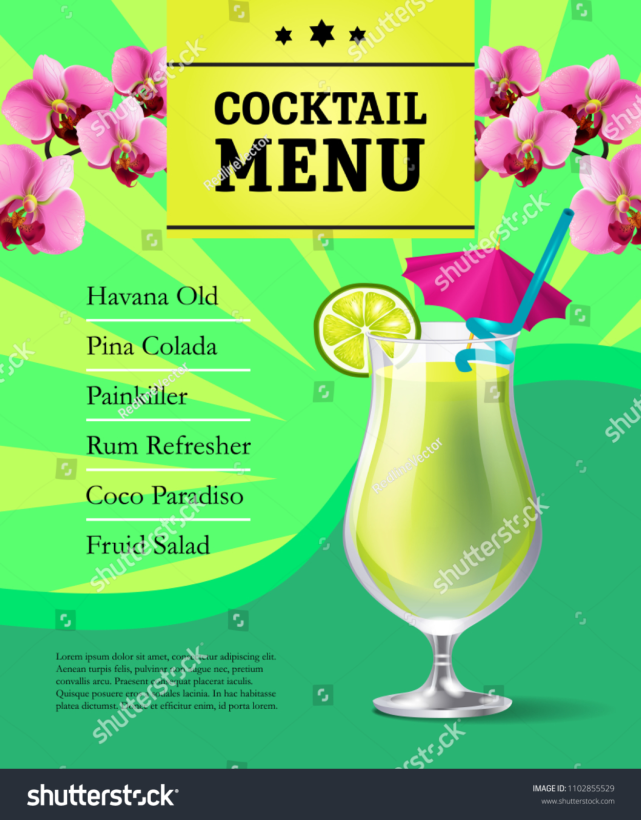 Vektor Stok Cocktail Menu Poster Template Design Cold (Tanpa Royalti ...