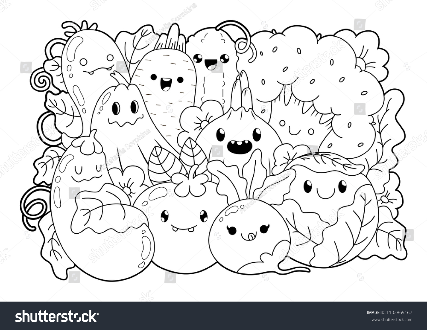 Cute Cartoons Kawaii Style Coloring Book Stock Vector (Royalty Free ...