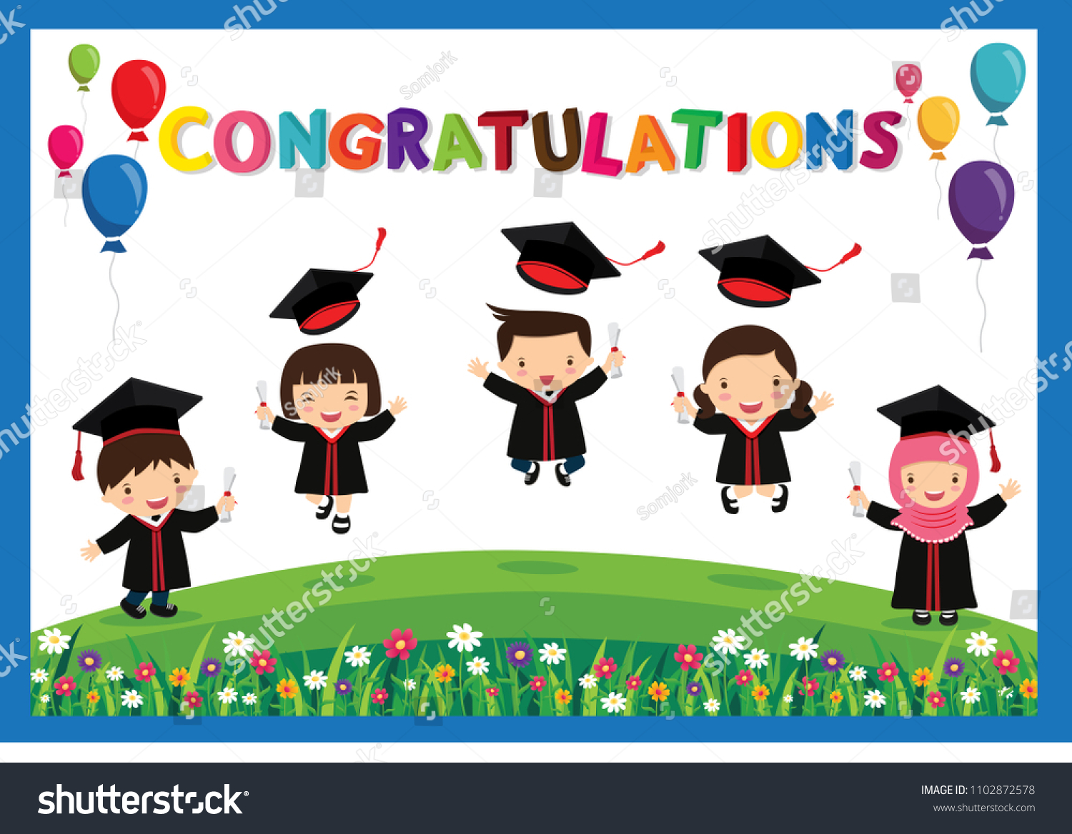 Congratulated Kids Graduatehappy Student Jumping Diploma Stock Vector ...