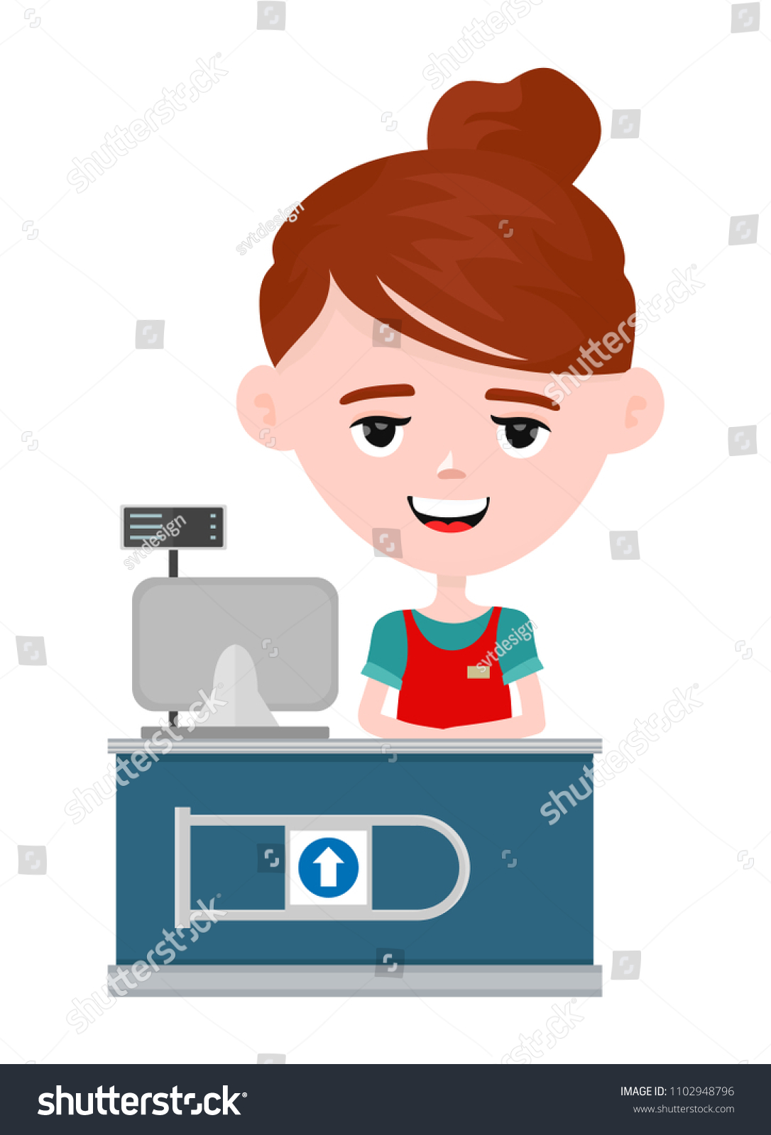 Young Happy Cute Smiling Cashier Woman Stock Illustration 1102948796 ...