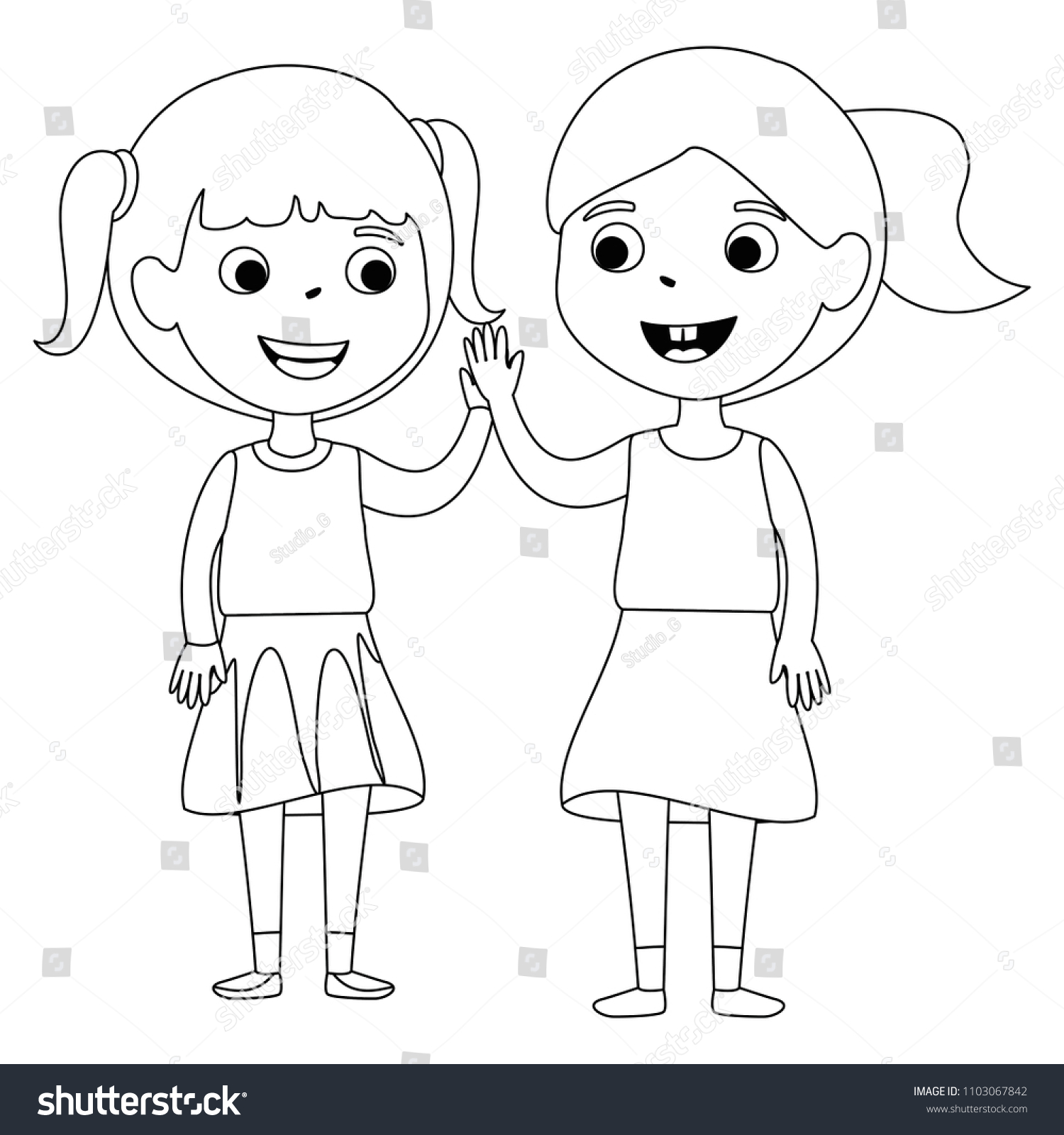 Little Girls Friends Characters Stock Vector (Royalty Free) 1103067842 ...