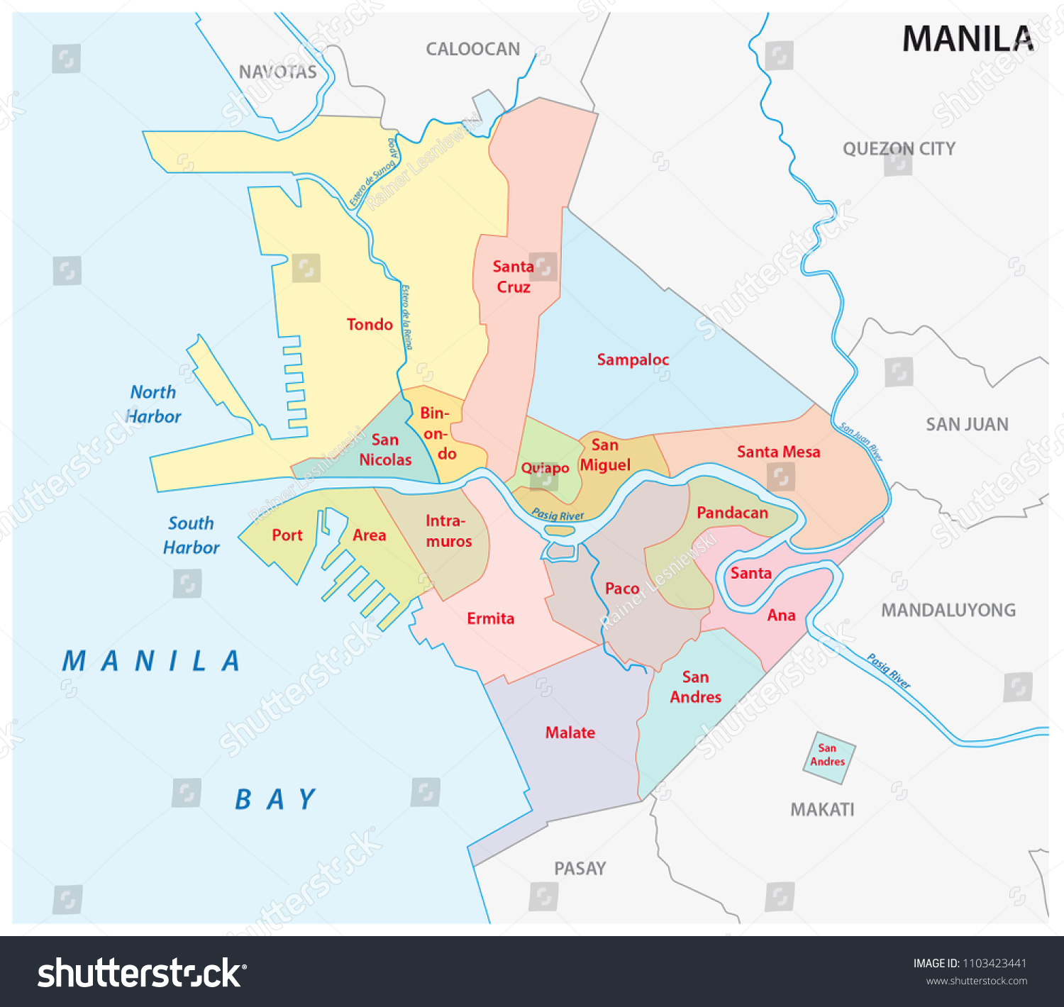 Manila Administrative Political Vector Map Philippines Stock Vector ...