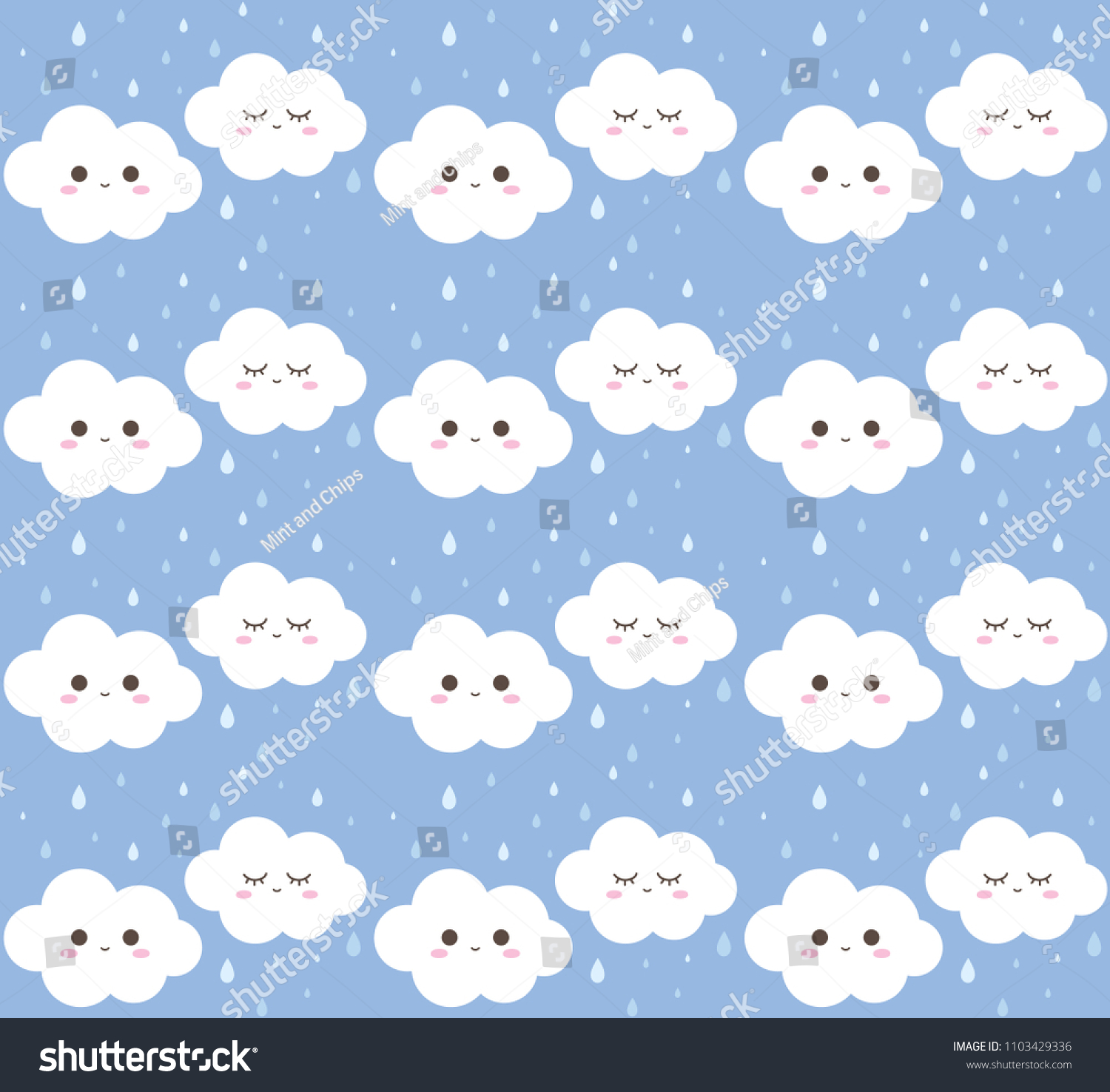 Cute Raindrop Clouds Smile Face Seamless Stock Vector (Royalty Free ...