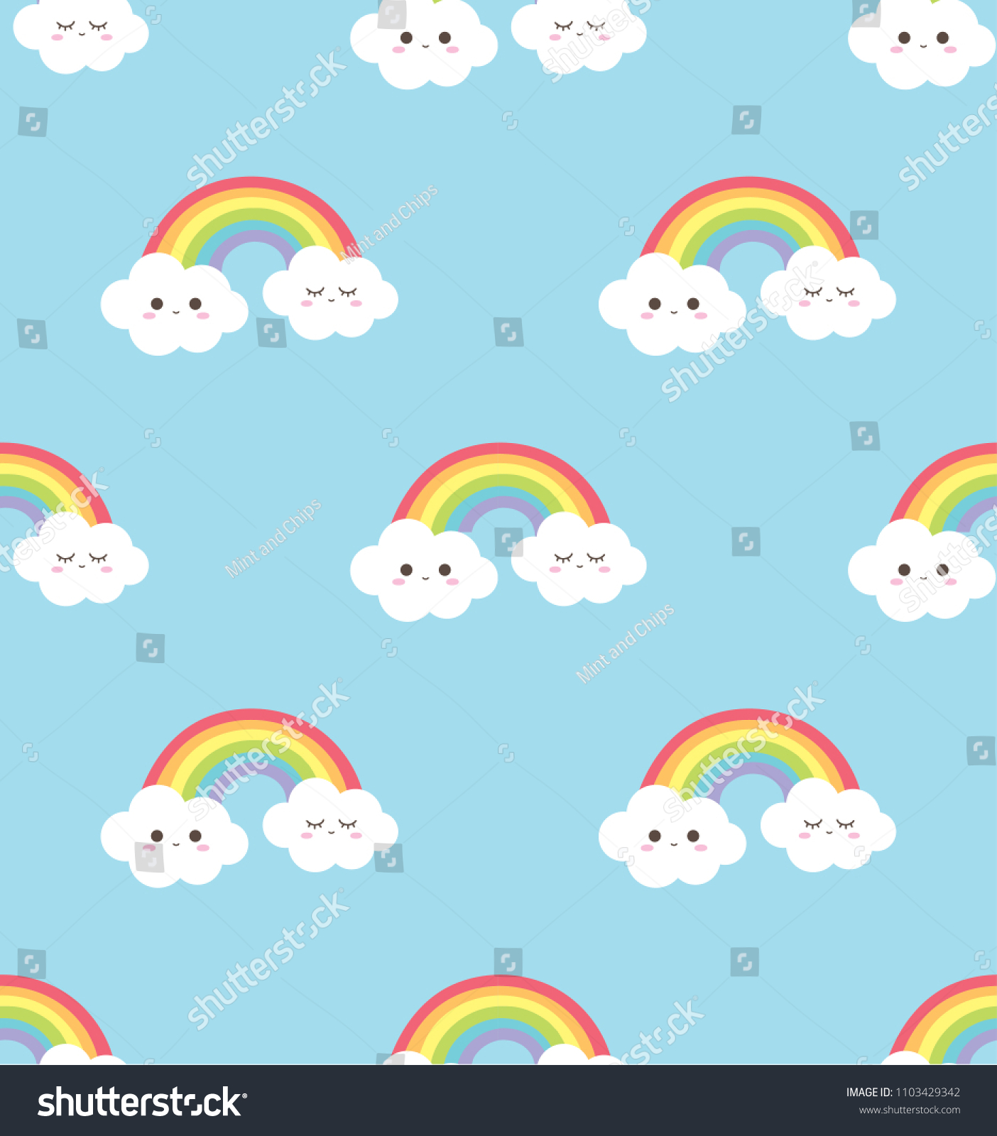 Cute Rainbow Clouds Smile Face Seamless Stock Vector (Royalty Free ...