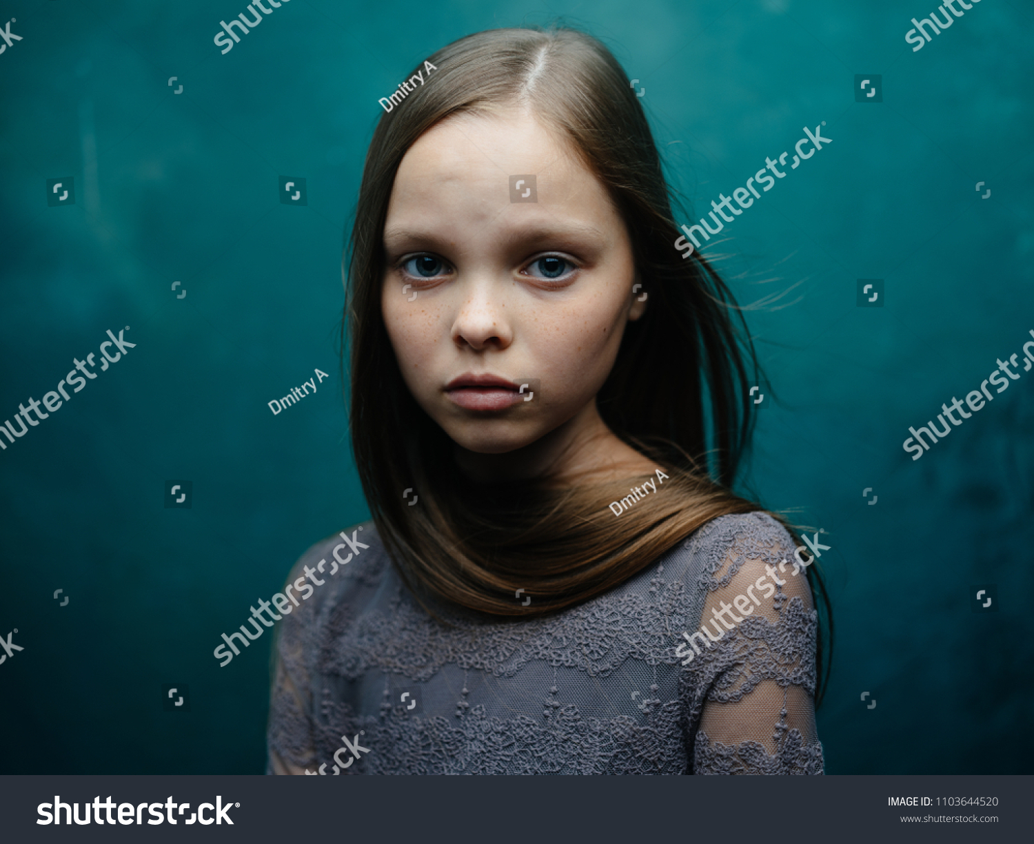 Sad Girl On Dark Green Background Stock Photo 1103644520 | Shutterstock