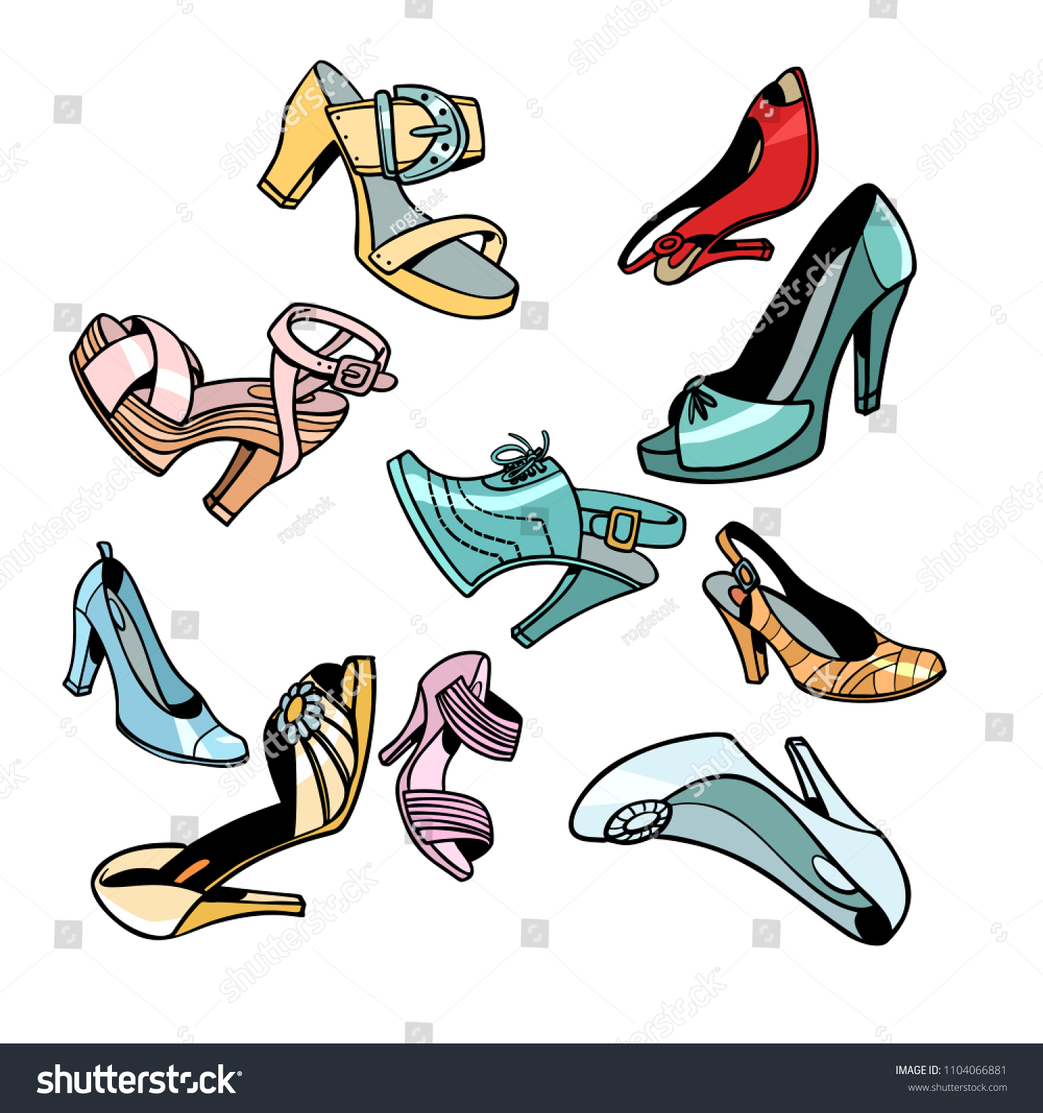 Women Shoes On White Background Comic Stock Vector (Royalty Free ...