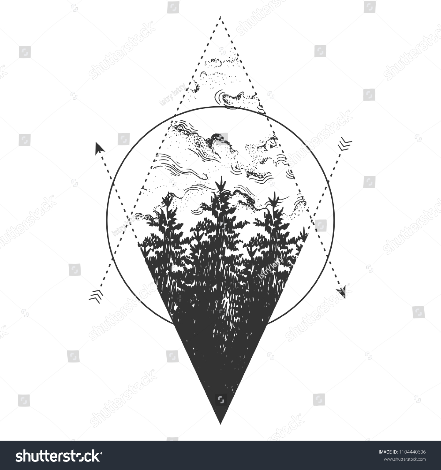 Vector Illustration Forest Sky Arrows Geometric Stock Vector (Royalty ...