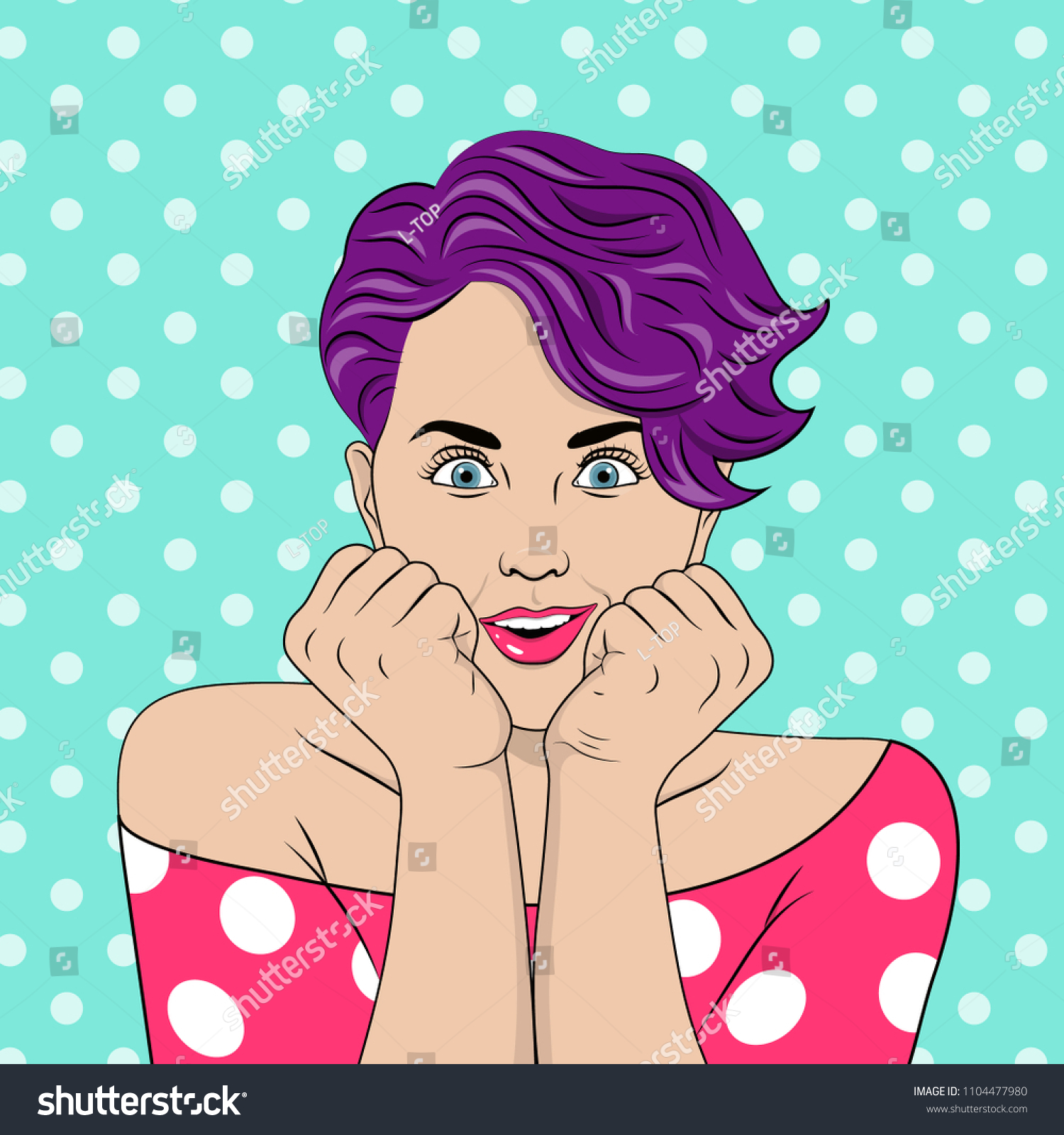 Beautiful Girl Purple Hair On Polka Stock Vector Royalty Free 1104477980 Shutterstock 6843