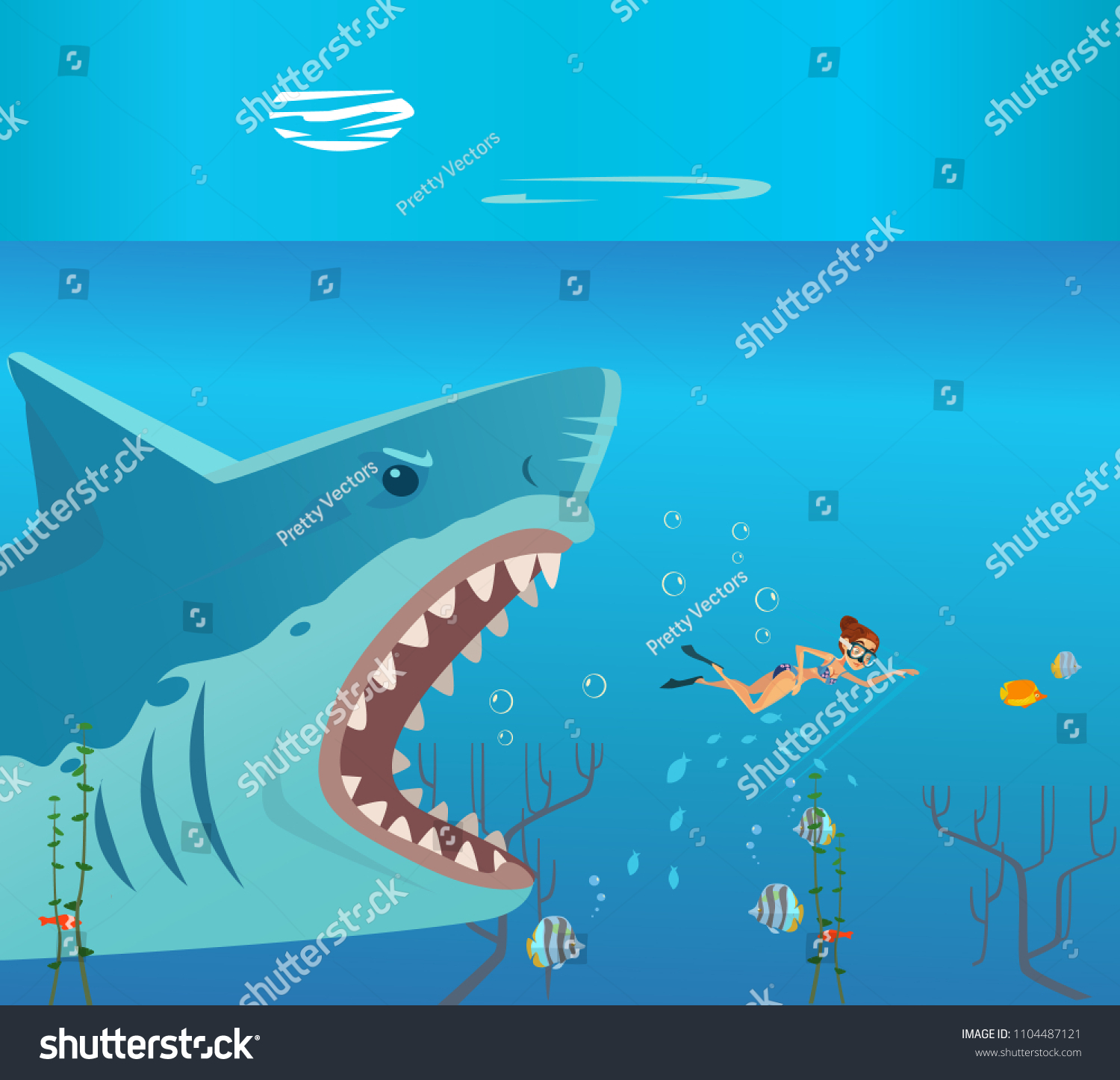 Нападение акулы рисунок