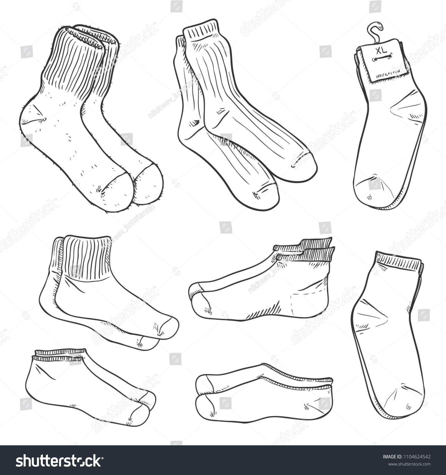 Vector Black Sketch Set Different Socks Stock Vector (Royalty Free ...