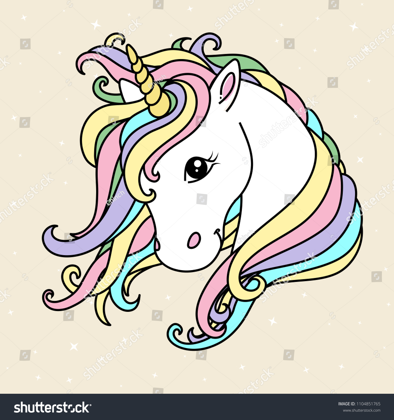 White Cute Unicorn Vector Head Mane Stock Vector (Royalty Free ...