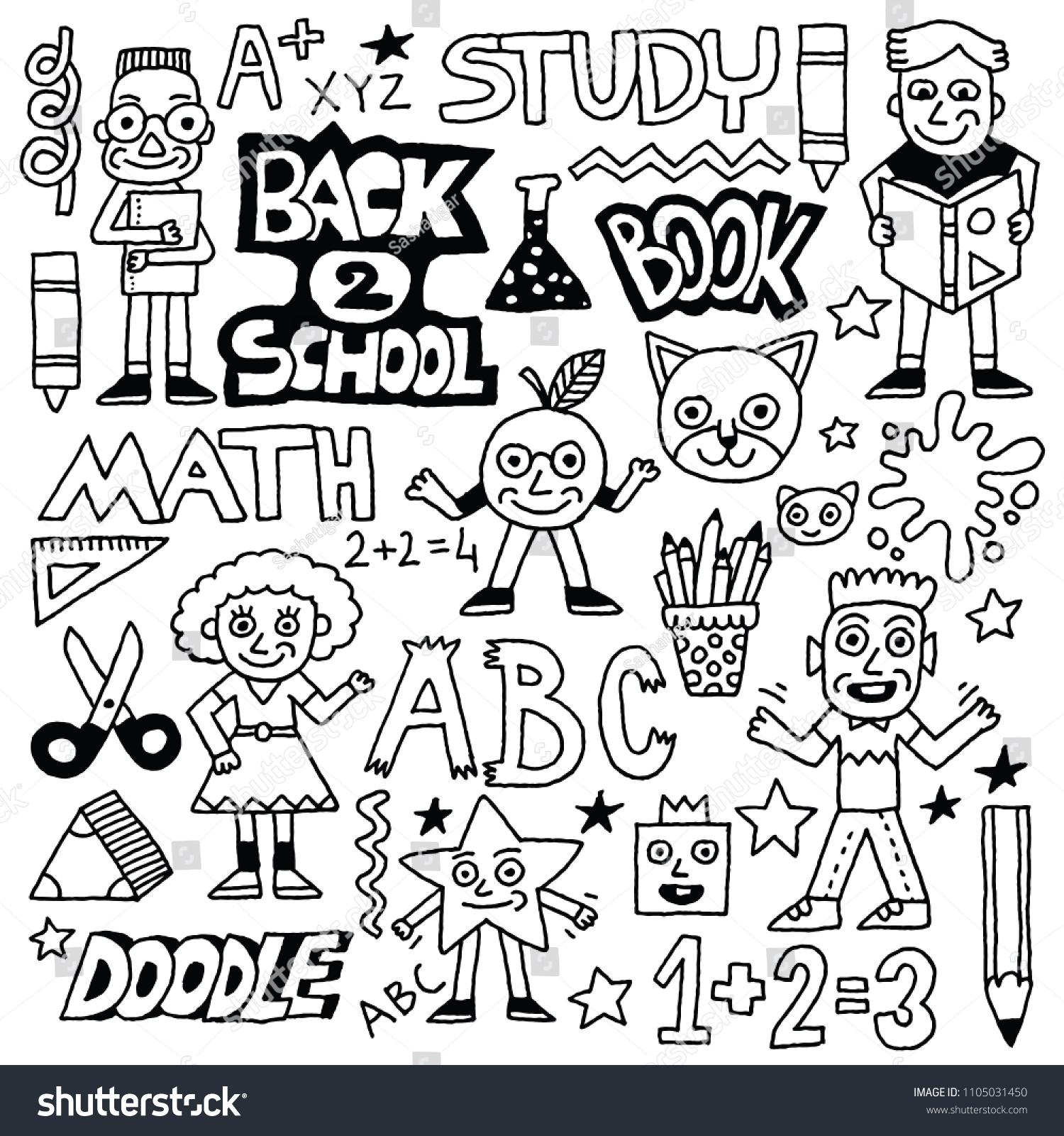 Back School Funny Doodle Set 2 Stock Vector (Royalty Free) 1105031450 ...