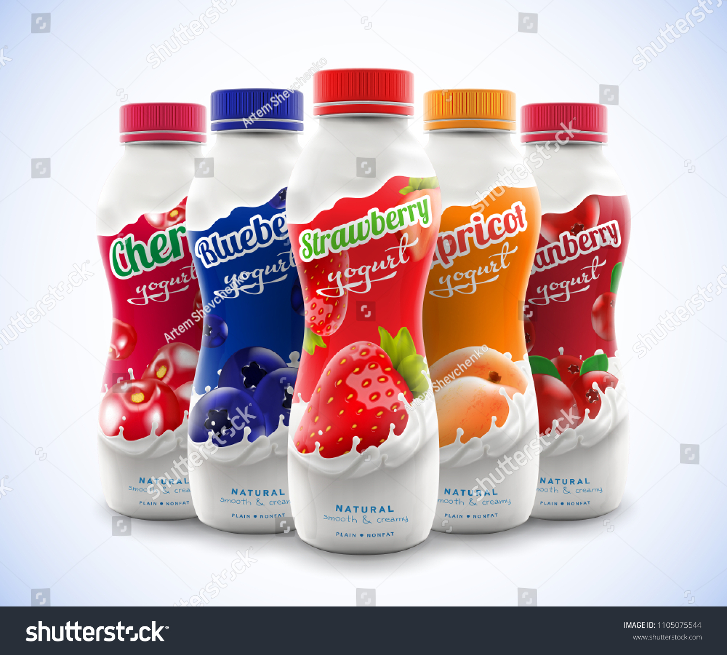 Set Drink Nonfat Yogurt Bottle Fruit Stock Vector (Royalty Free ...