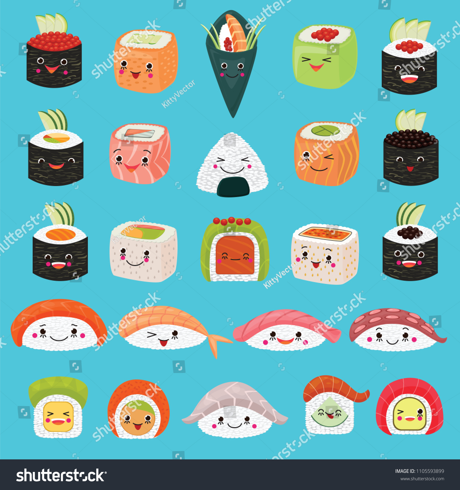 Kawaii Food Vector Emoticon Japanese Sushi Stock Vector (Royalty Free ...