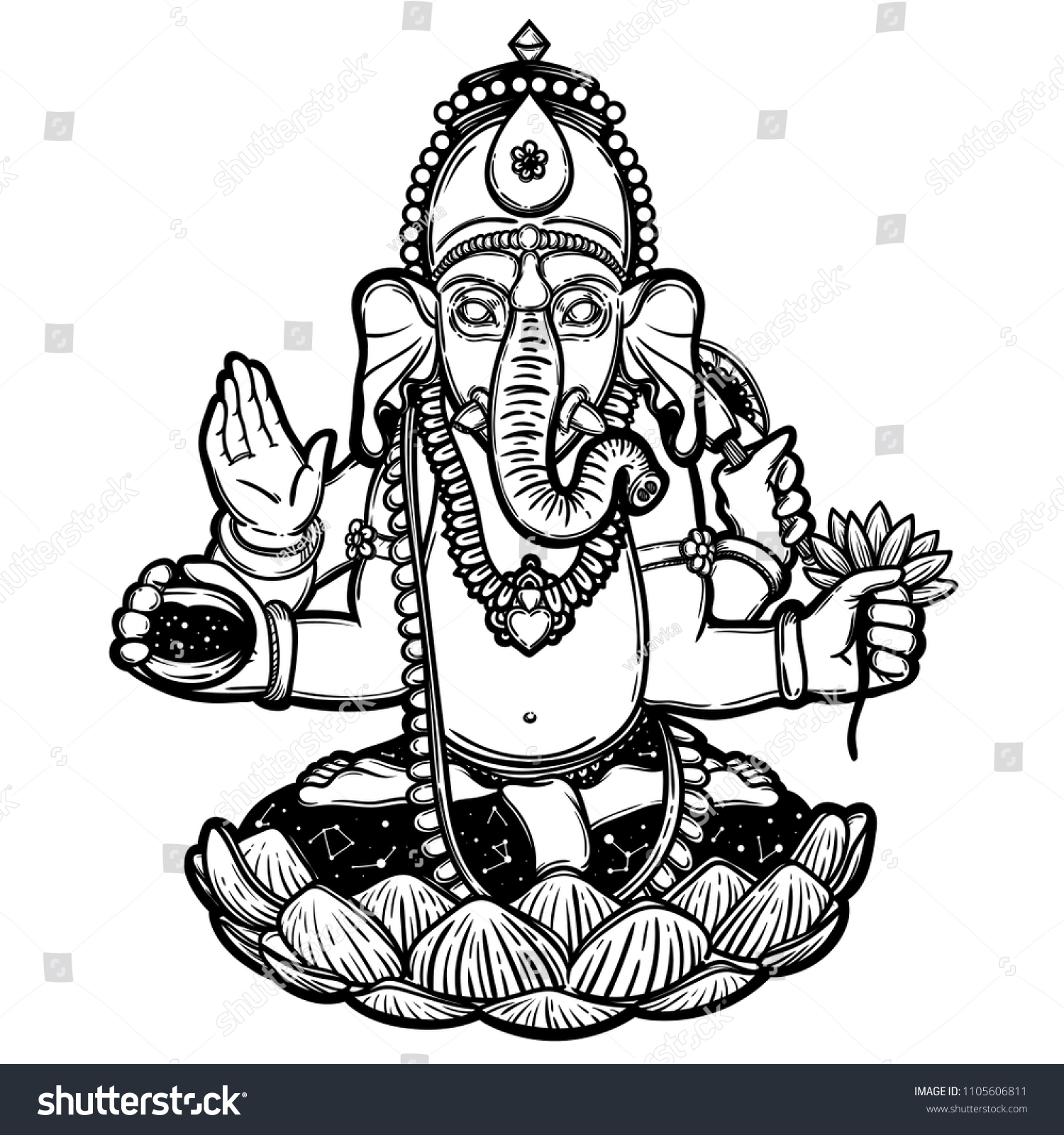 Vector Illustration Ganesha Hindu God Elephant Stock Vector (Royalty ...