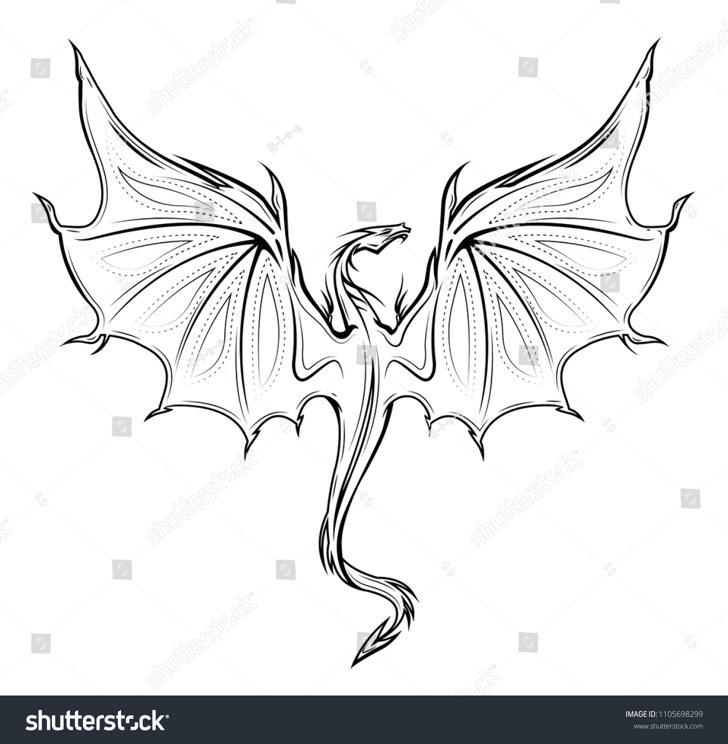 Stylized Image Dragon Silhouette Black White Stock Vector (Royalty Free ...