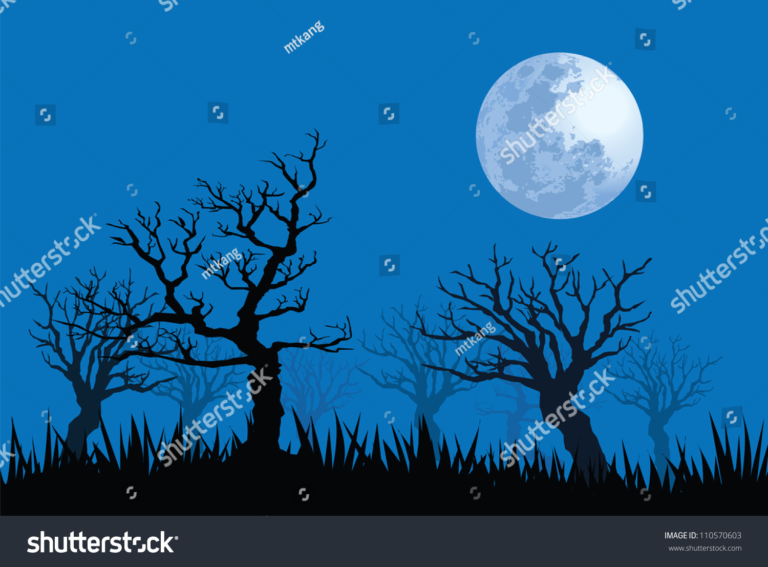 Illustrations Spooky Full Moon Night Stock Vector (Royalty Free ...