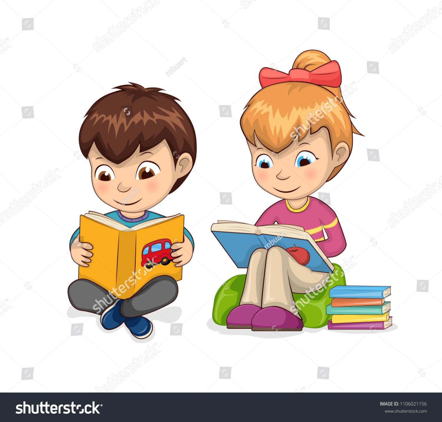 Kids Selfdevelopment Hobby Reading Books Children Stock Vector (Royalty ...