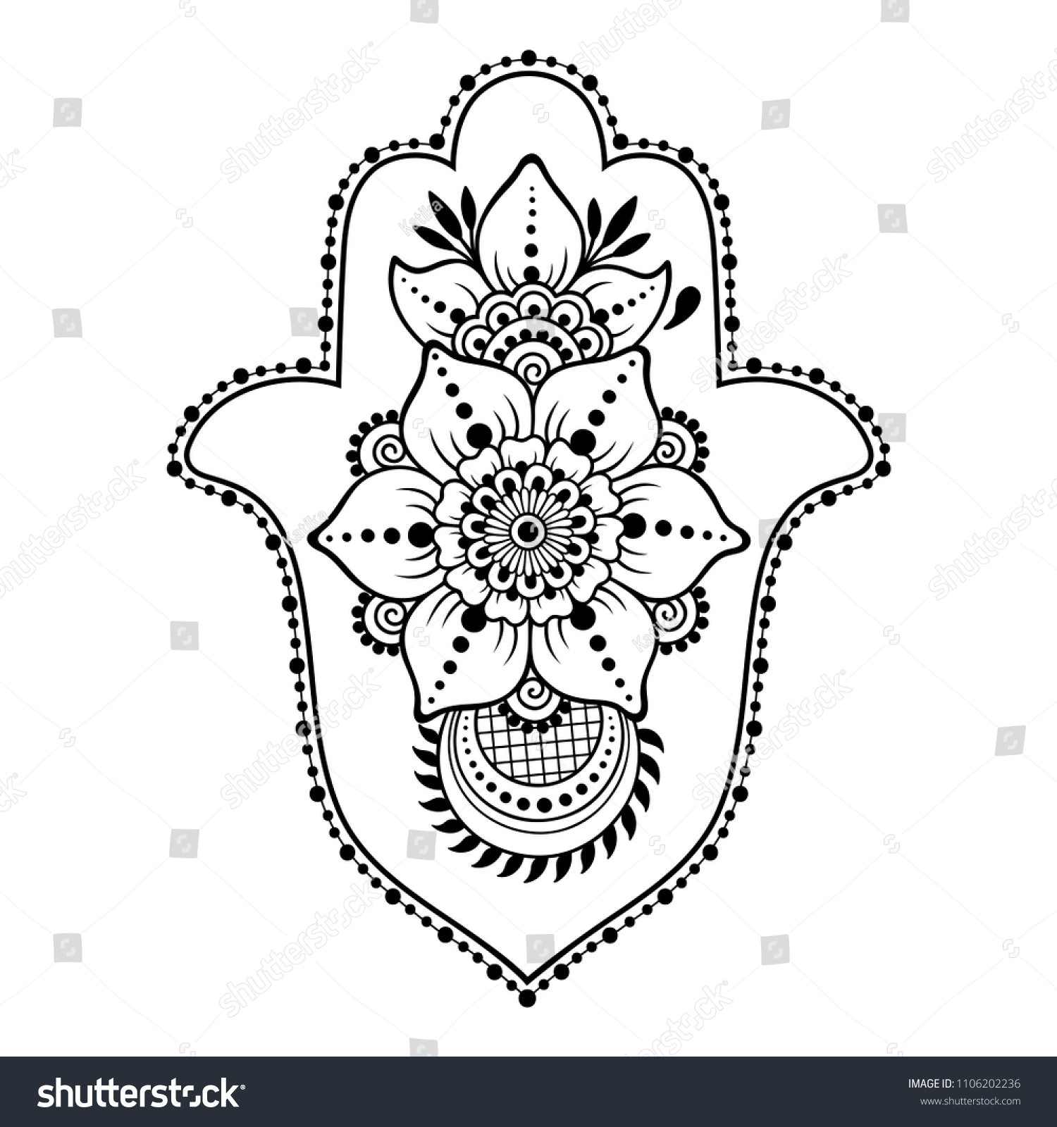 Hamsa Hand Drawn Symbol Flower Decorative Stock Vector (Royalty Free ...