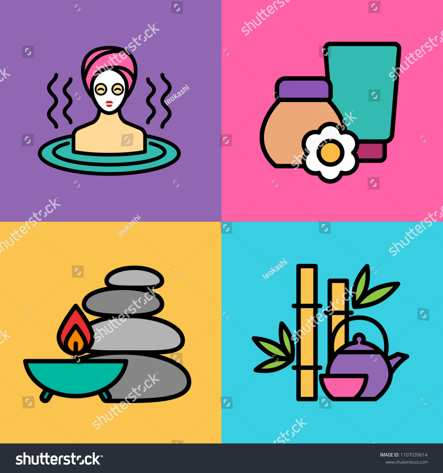 Set Spa Icons Vector Illustration Stock Vector Royalty Free 1107039614 Shutterstock 