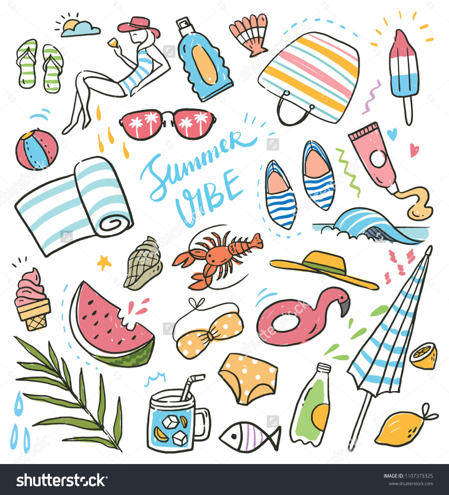 Summer Holiday Doodle Set Vector Illustration Stock Vector (Royalty ...