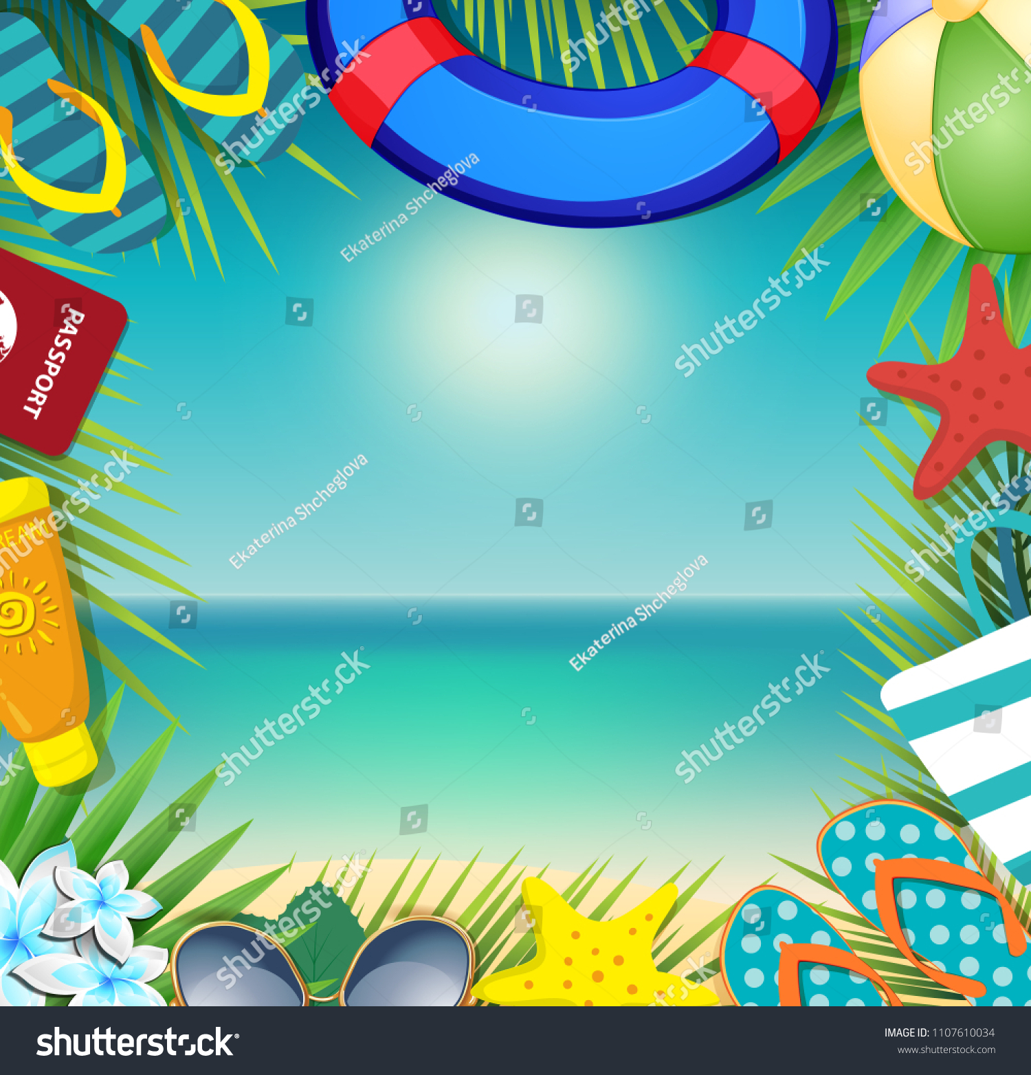 Top View Summer Holidays Border Frame Stock Vector (Royalty Free ...