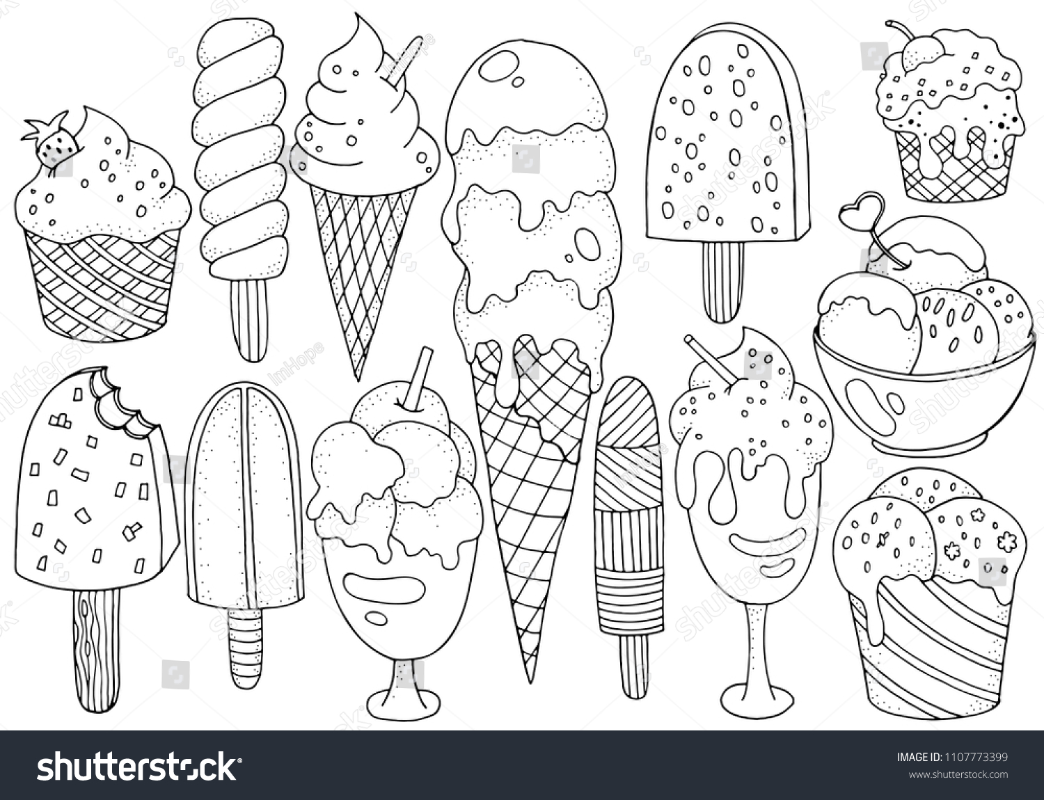 Мороженое много раскраска для детей