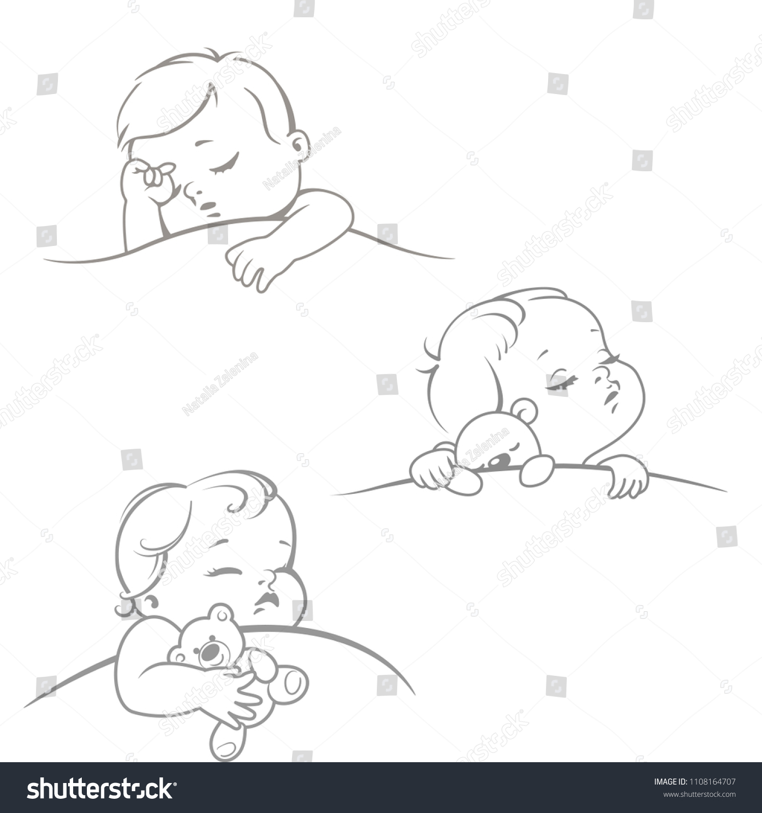 Set Cute Little Sleeping Baby Baby Stock Vector (Royalty Free ...