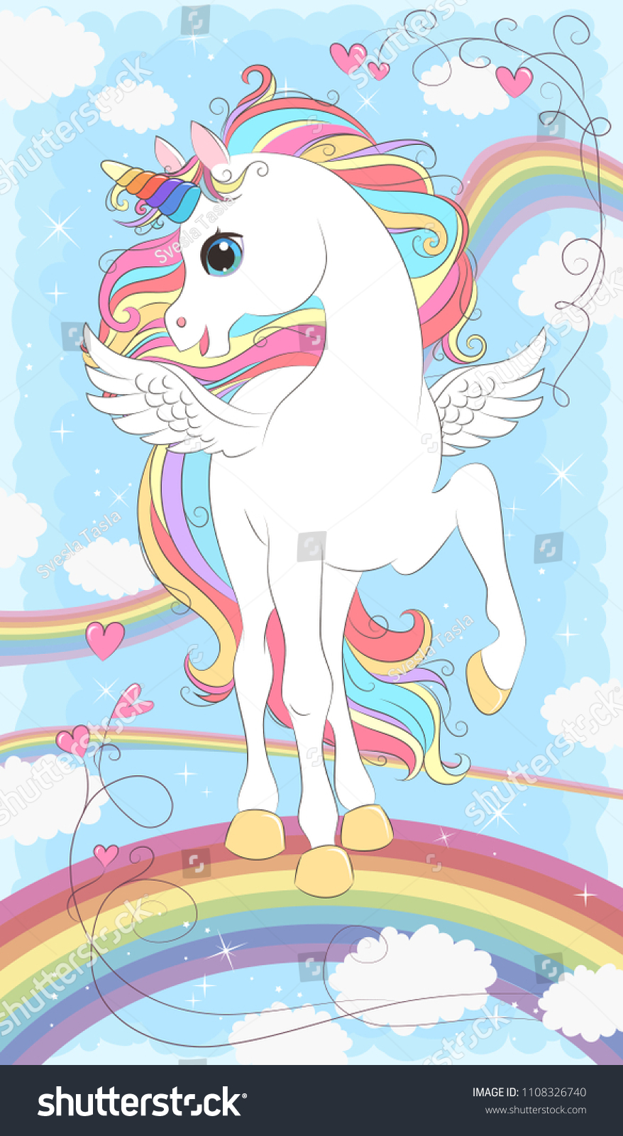 White Unicorn Wings Rainbow Hair Vector Stock Vector (Royalty Free ...