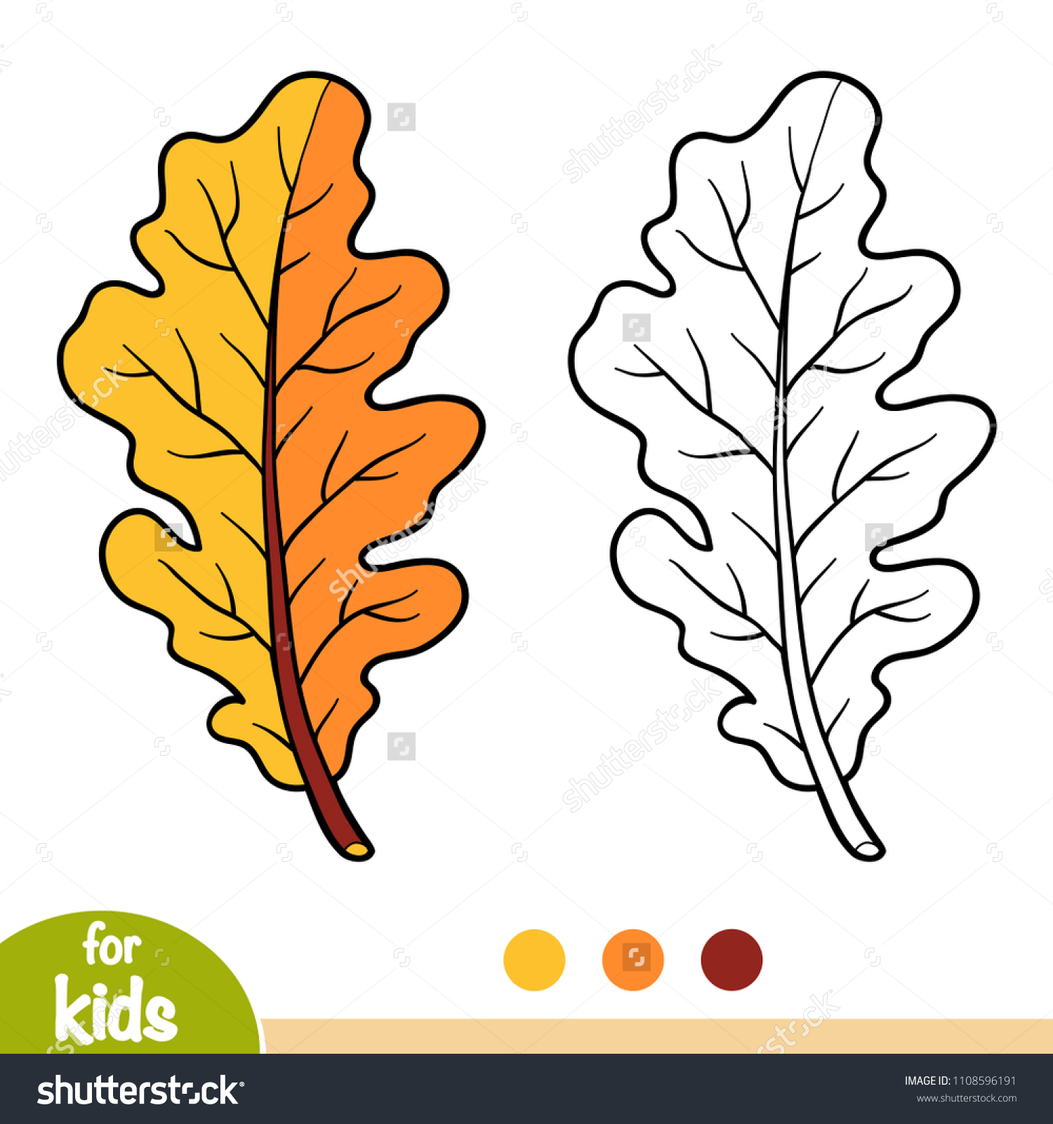 Контур листьев дуба для раскрашивания для детей