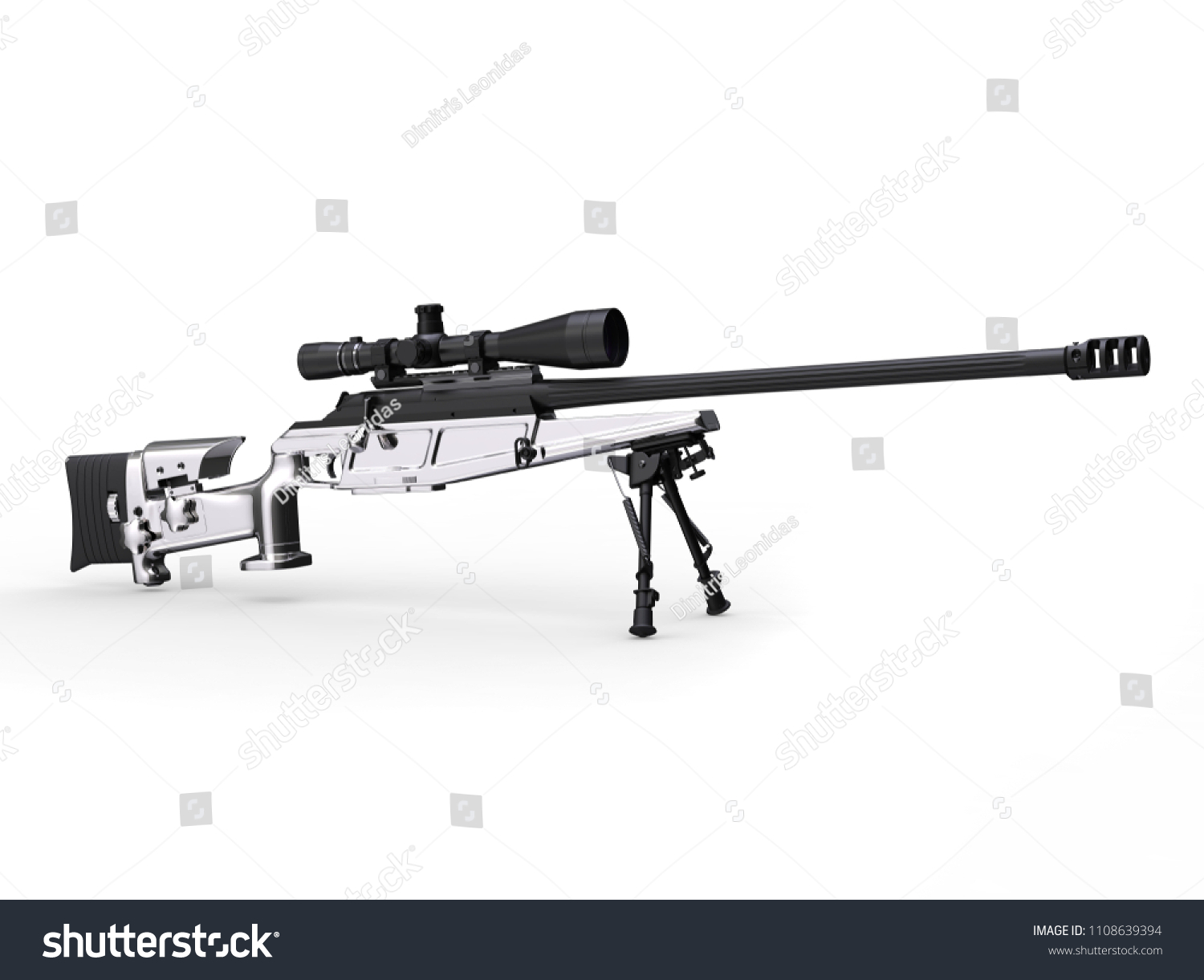 Modern Silver Sniper Rifle Side View Stock Illustration 1108639394 ...