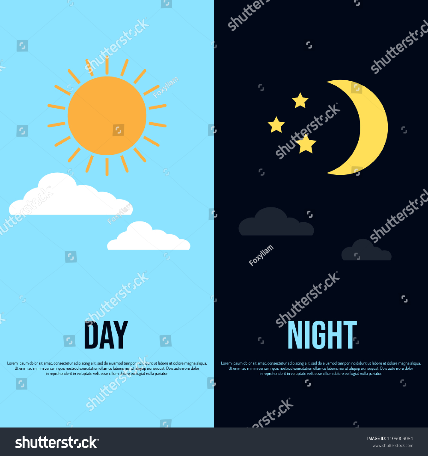 Day Night Theme Sun Moon Stars Stock Vector (Royalty Free) 1109009084 ...