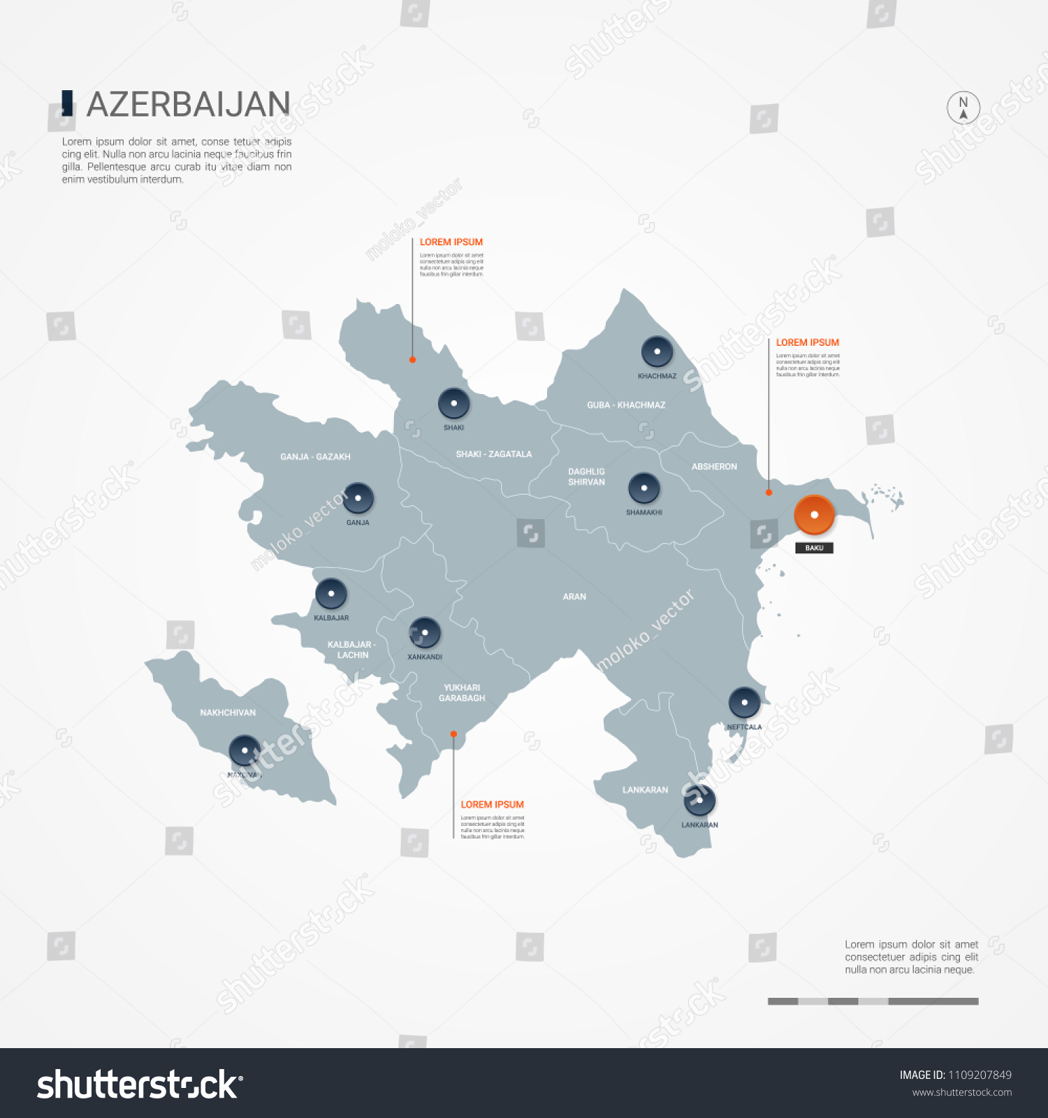 Azerbaijan Map Borders Cities Capital Baku Stock Vector (Royalty Free ...