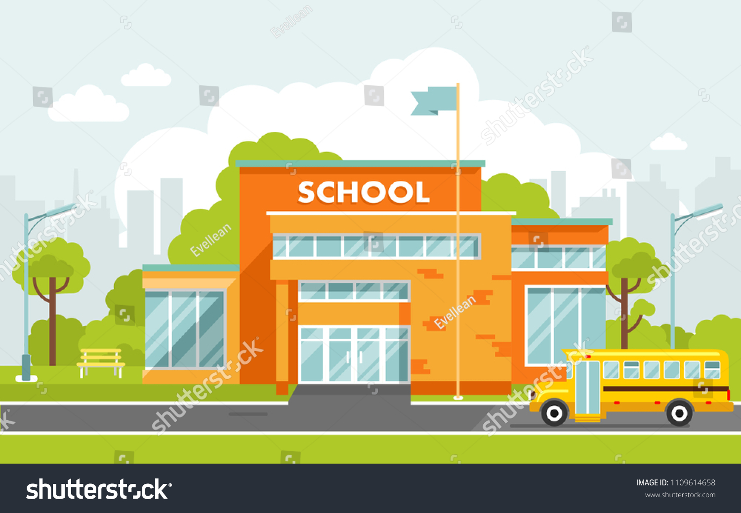 School Building Flat Style Modern School Stock Vector (Royalty Free ...