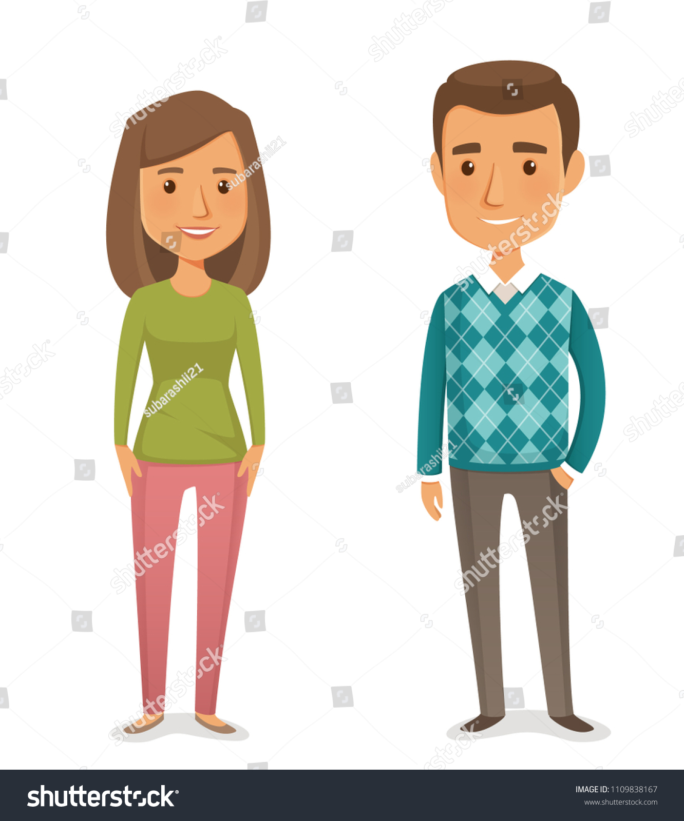 Funny Cartoon Illustration Young Happy Couple Stock Vector (Royalty ...