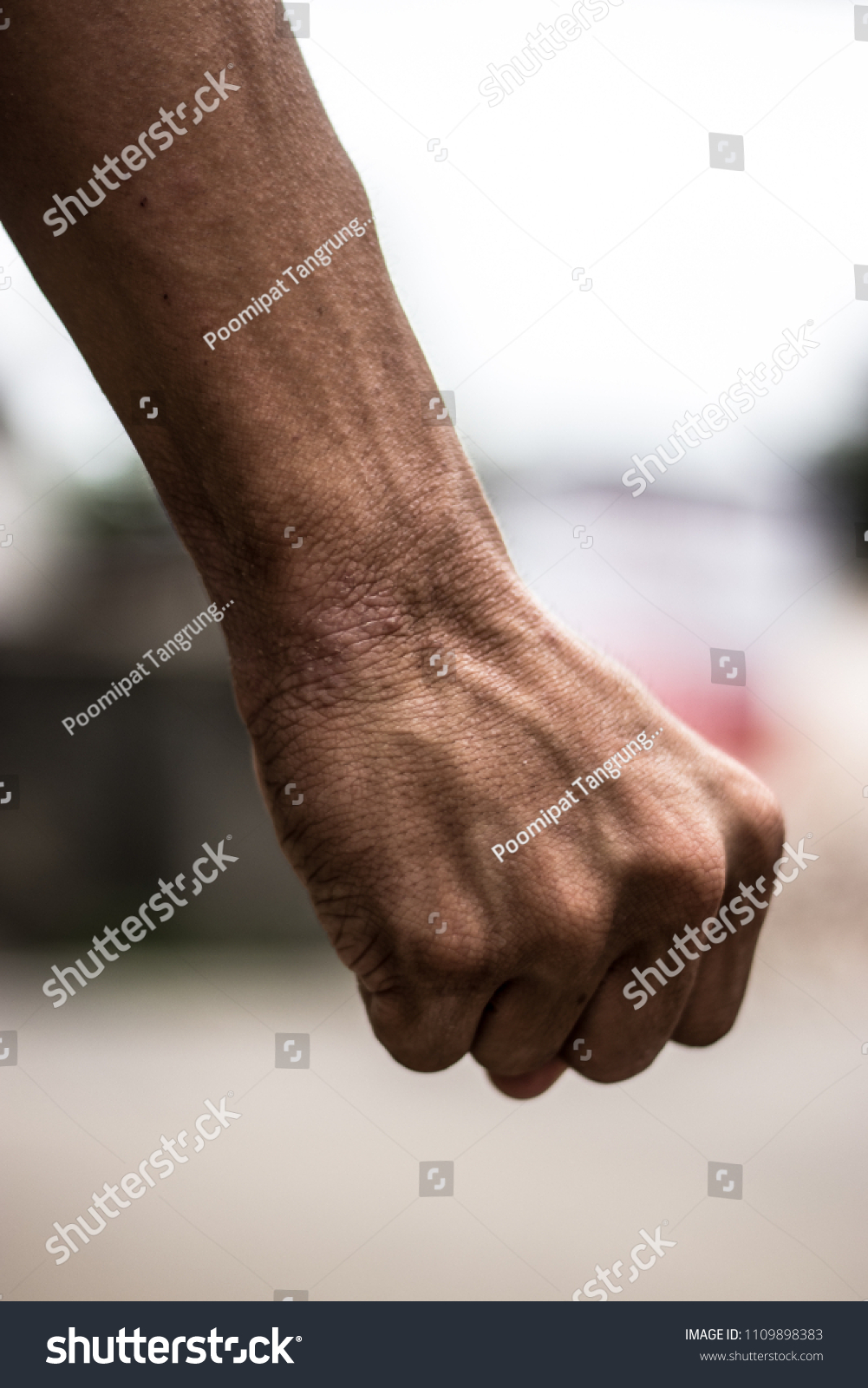 Old Mans Fist Enraging Expression Stock