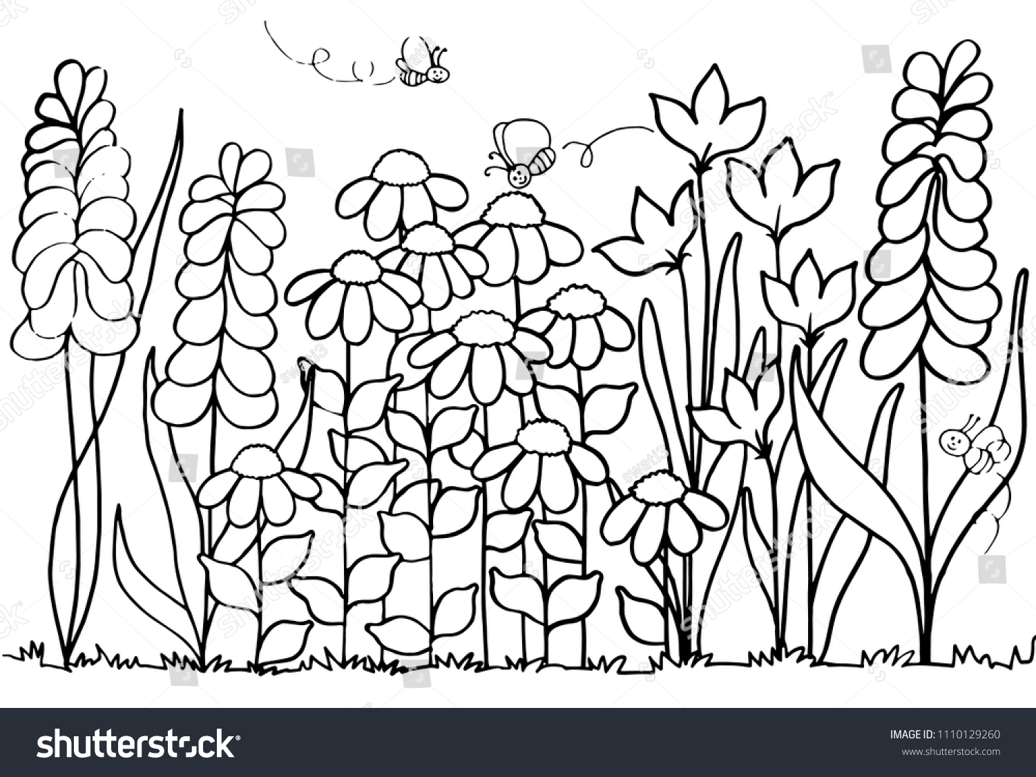 spring flower garden coloring page stock illustration 1110129260 shutterstock