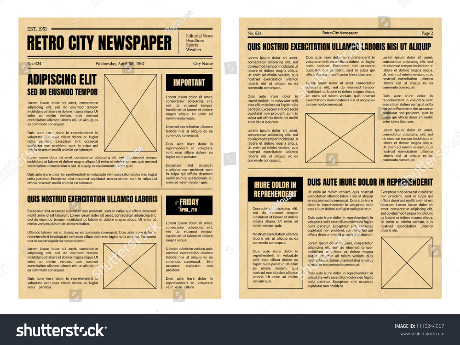 Vintage Daily Newspaper Template Sheets Set Stock Vector (Royalty Free ...