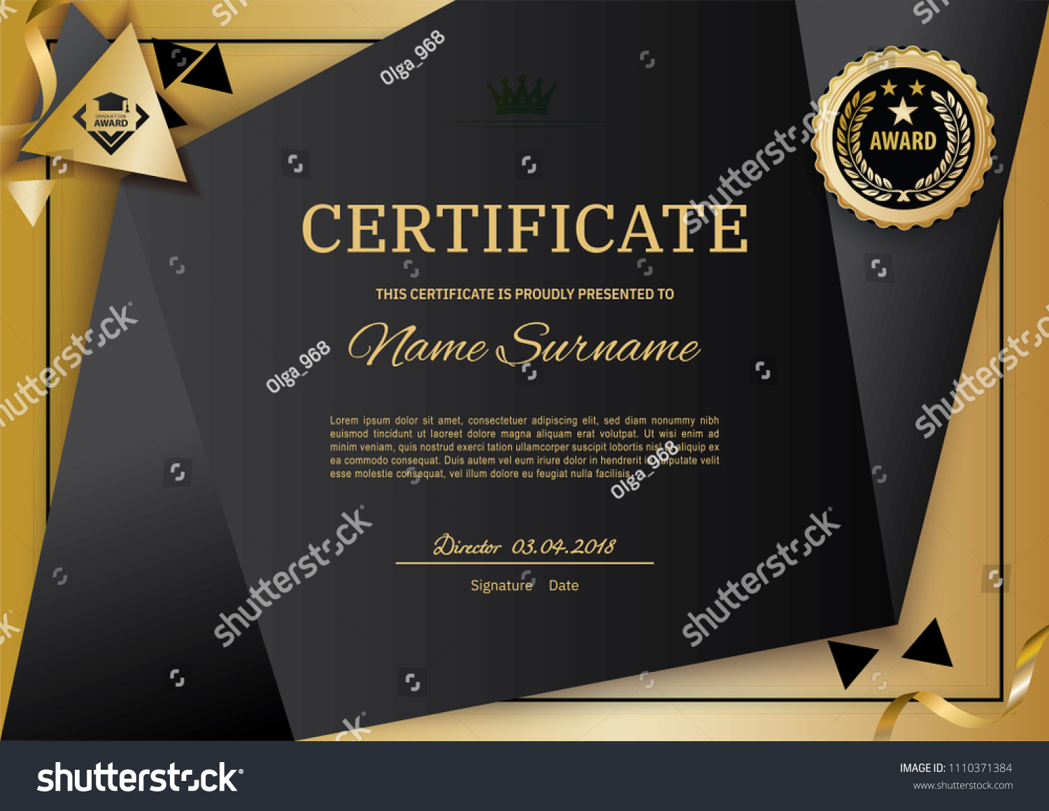 Official Black Certificate Gold Design Elements Stock Vector Royalty Free