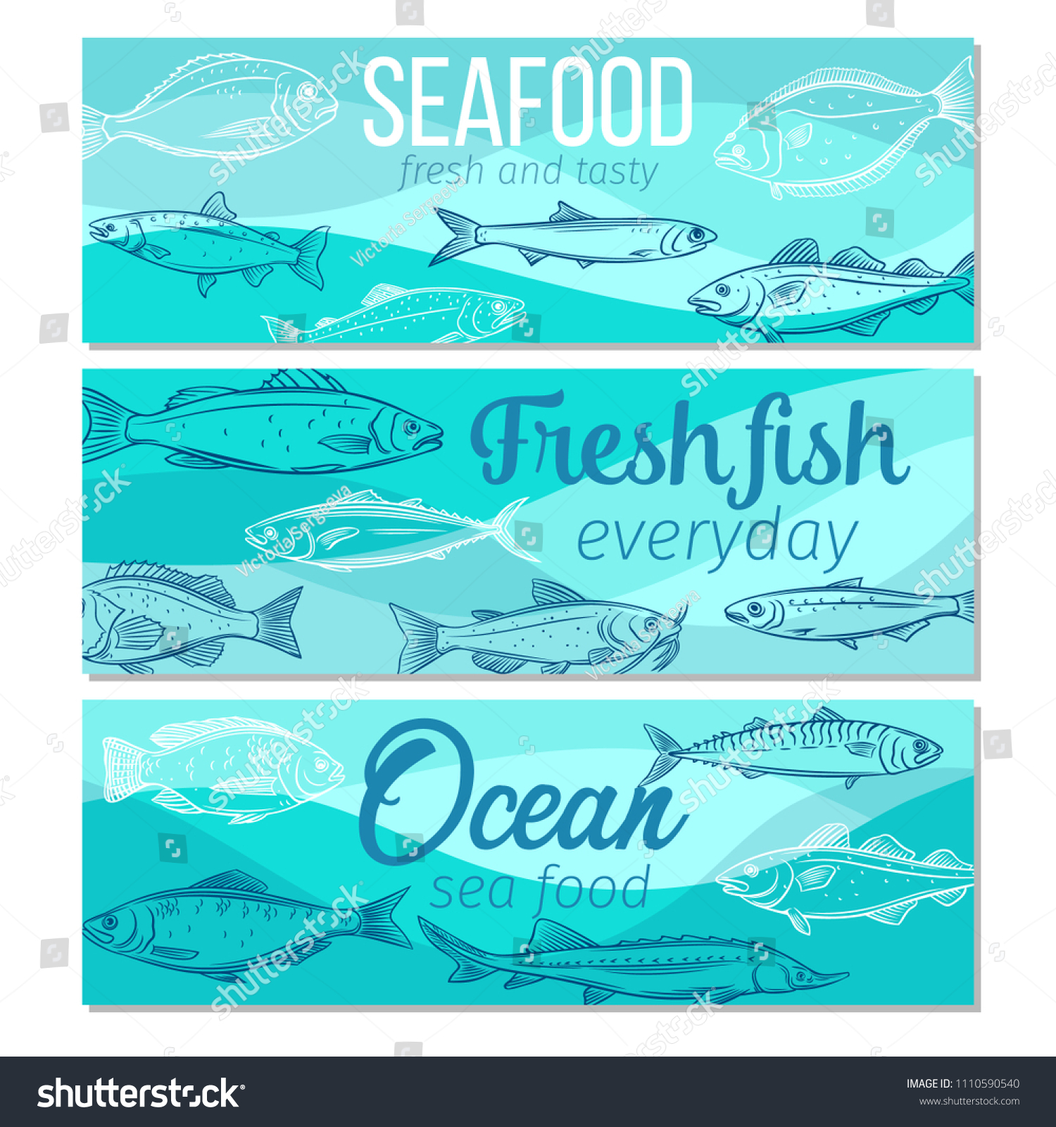 Set Vector Banners Hand Drawn Fish Stock Vector (Royalty Free ...