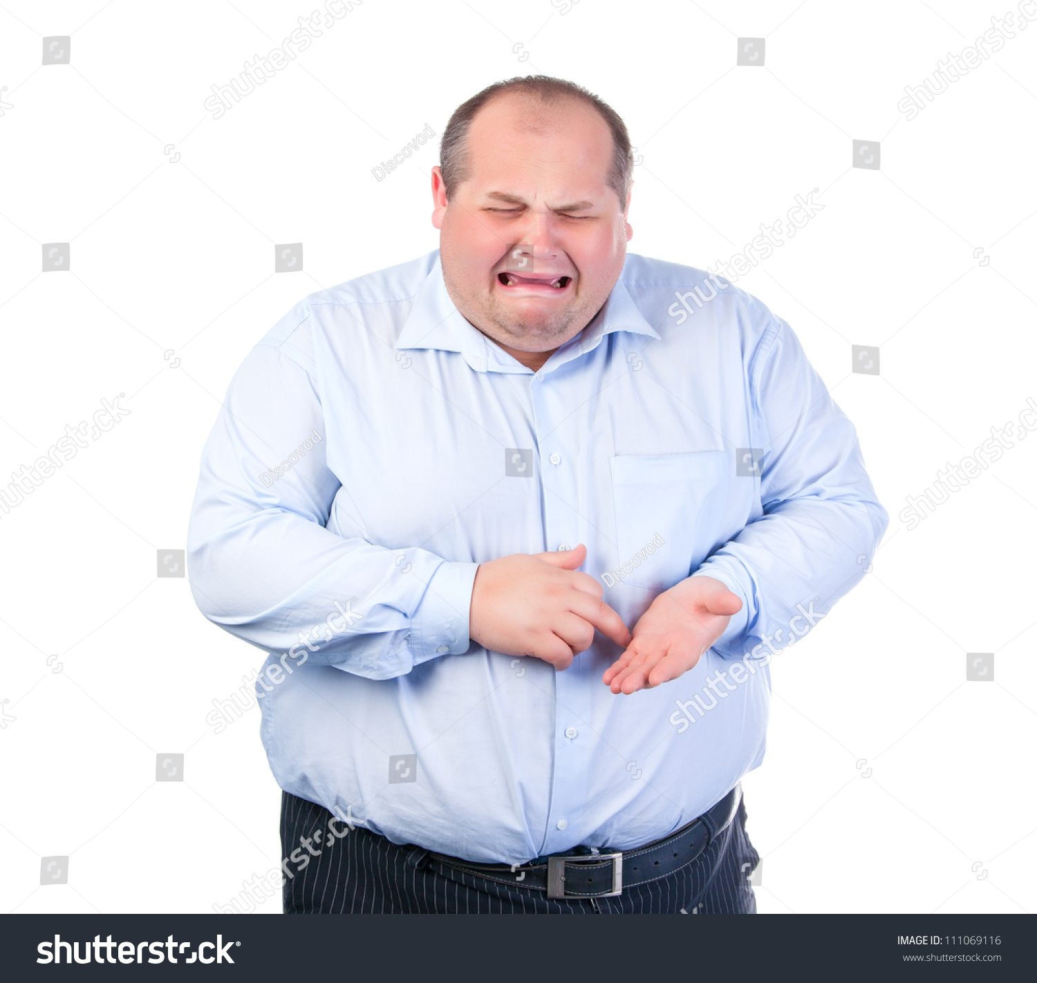 Unhappy Fat Man Blue Shirt Isolated Stock Photo 111069116 | Shutterstock