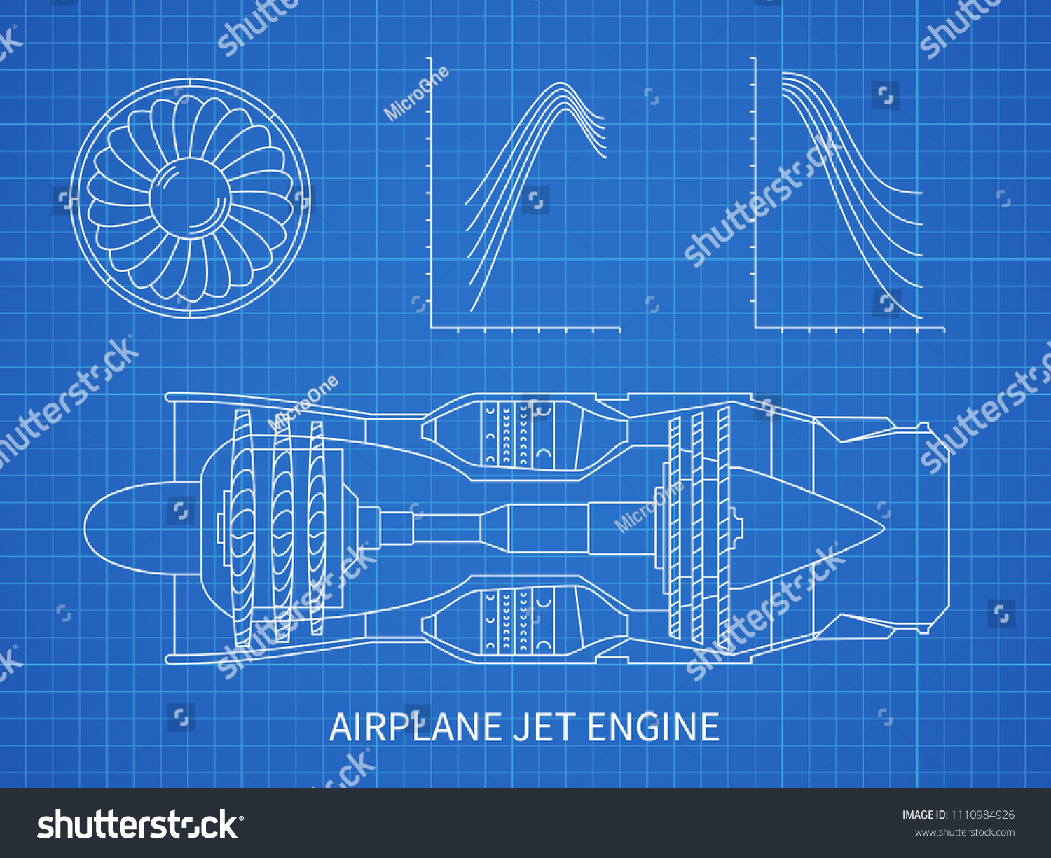 Airplane Jet Engine Turbine Blueprint Design Stock Illustration ...