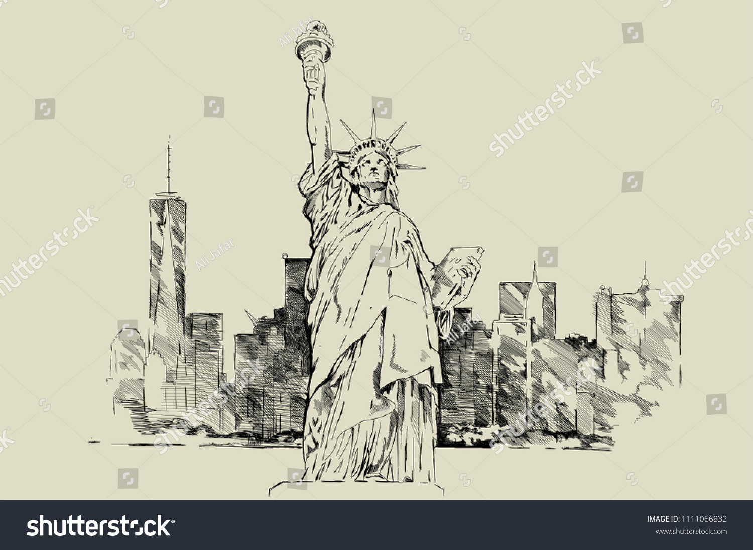 Statue Liberty Hand Drawning Sketch Statue Stock Vector (Royalty Free ...