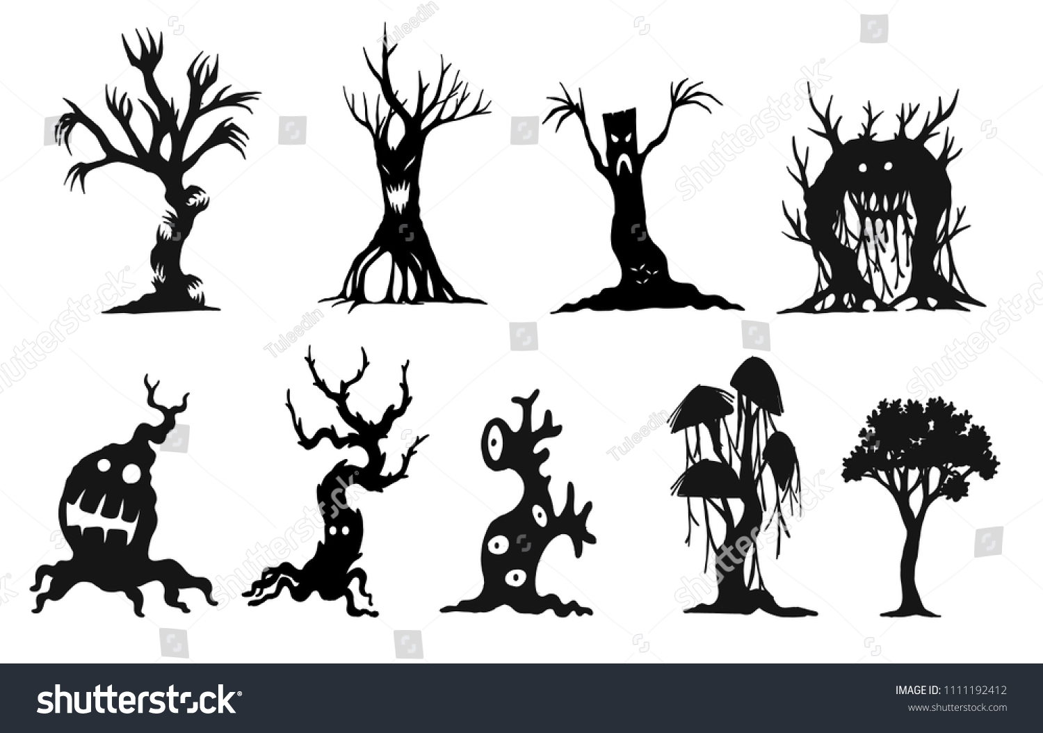 Set Halloween Tree By Hand Drawinghalooween Stock Vector (Royalty Free ...