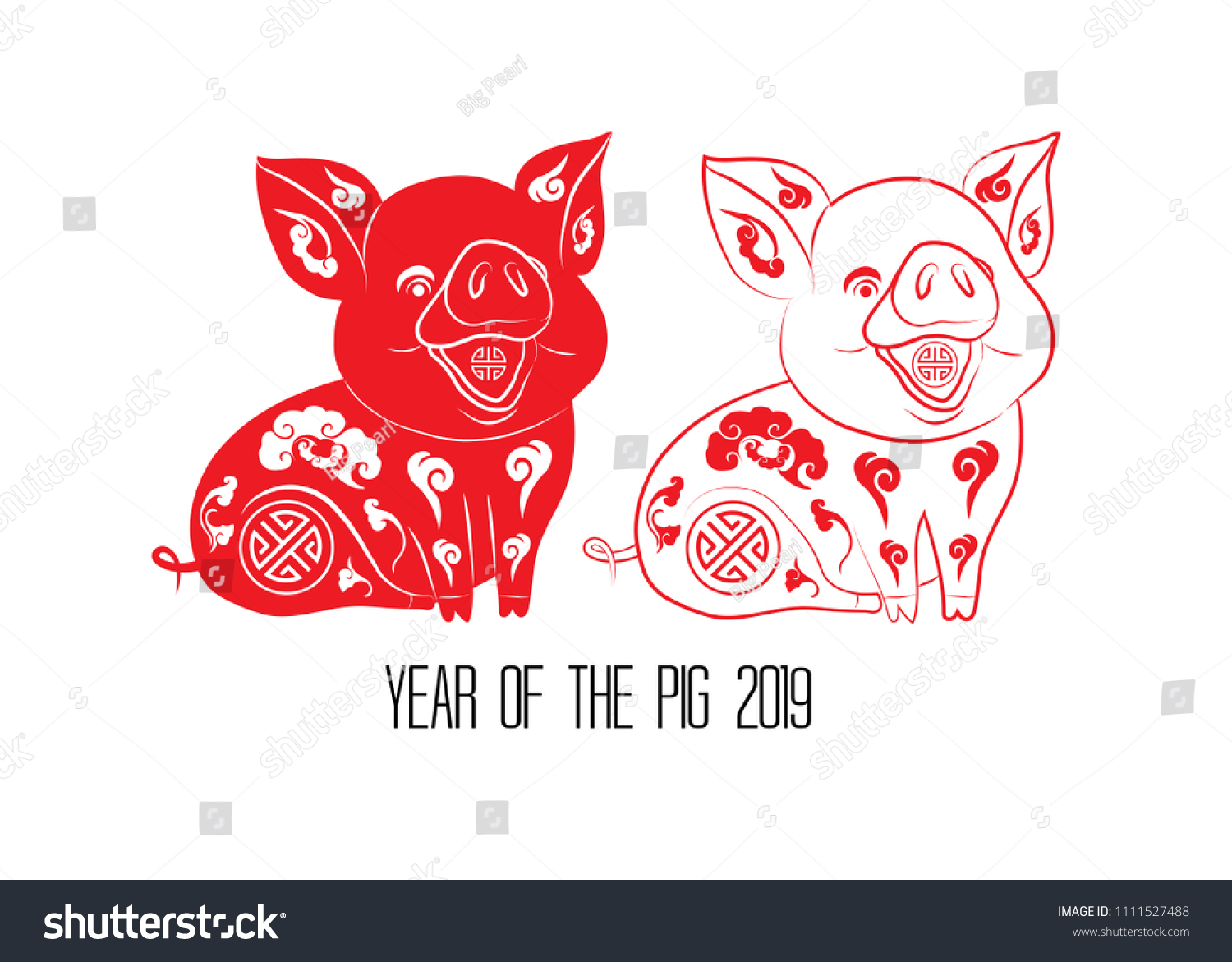 Red Cut Paper Pig Zodiac Isolate Stock Vector (Royalty Free) 1111527488 ...