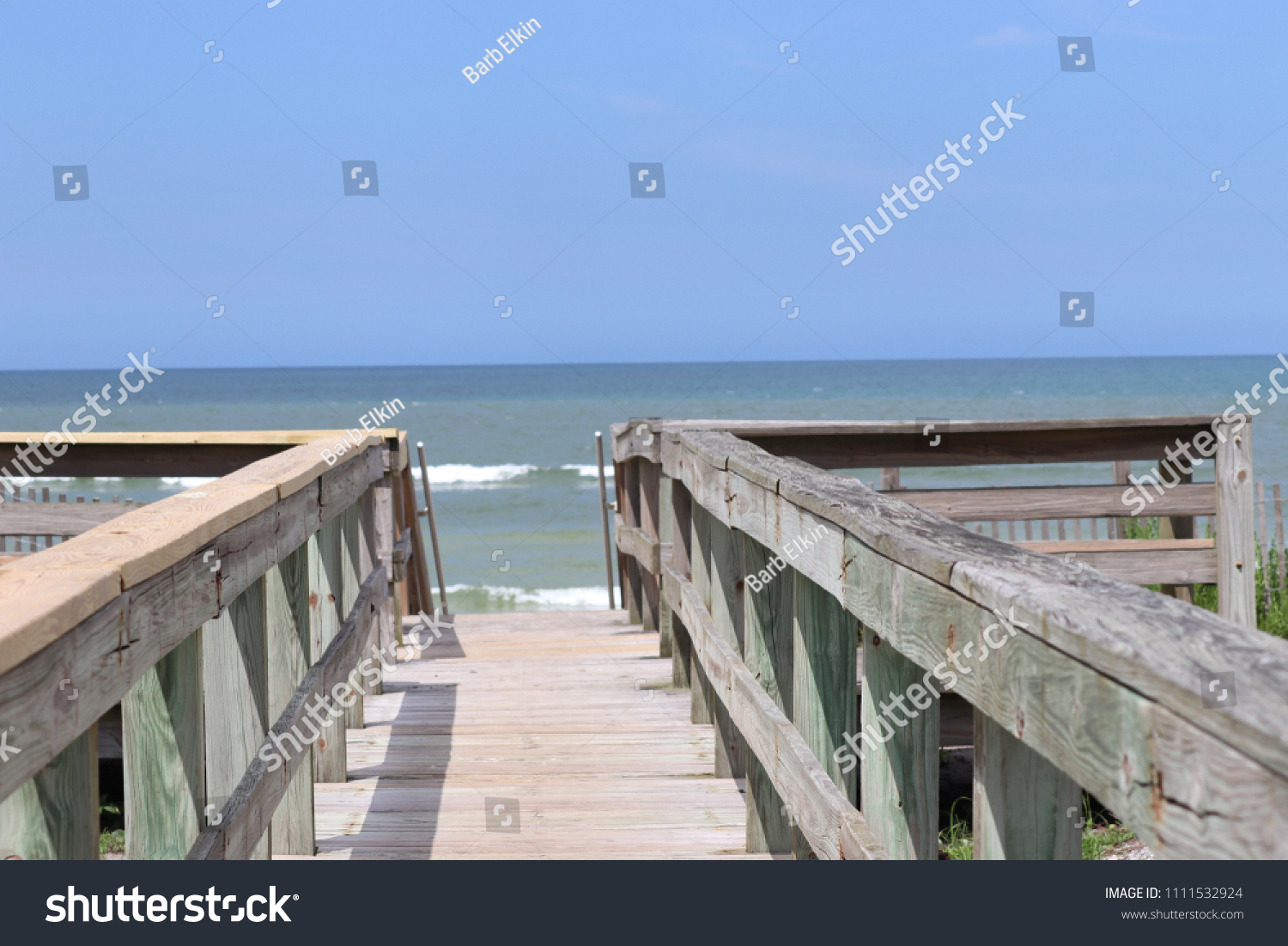 Perspective Photograph Wood Boardwalk Railing Beach Stock Photo ...